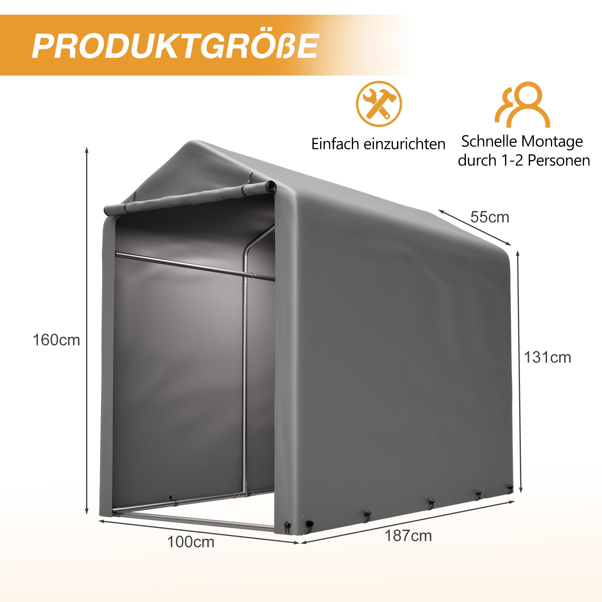 Garage per bicicletta 187 x 100 x 160 cm telaio in acciaio nero verniciato a polvere tenda resistente alle intemperie