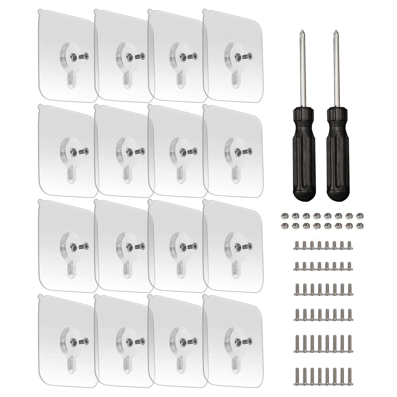 Linwnil Adhesive Screws Wall Mount Hanging Nails No-Trace No Drilling Stick-on Sticky Screw with 3 Different Size Screw for Bathroom Kitchen Storage Room Tile Wall Shower Room (16Pcs/Pack)