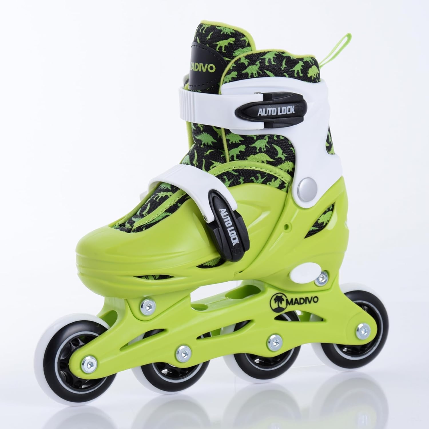 Madivo Dino Set 2 en 1 Rollers / Triskates réglables | Patins à roulettes ABEC-5 | Rollers en ligne convertibles en patins à roulettes | Vert/noir | Tailles : 26-29, 30-33