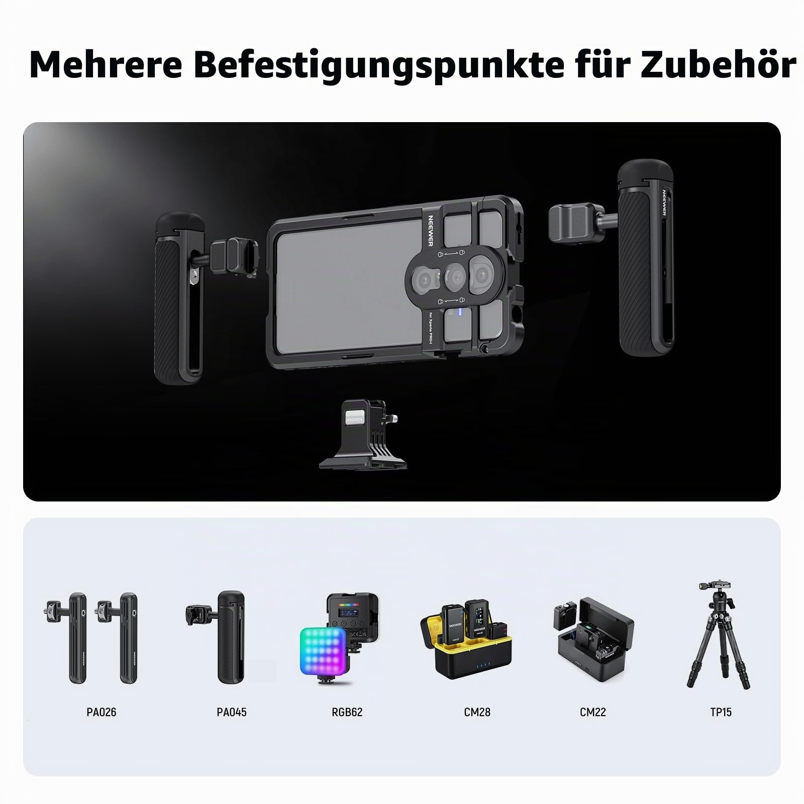 NEEWER Xperia PRO-I Käfig, Schnellwechsel Video Rig Hülle Telefon Stabilisator Halter für Filmaufnahmen, 67mm Filteradapter & 17mm/T Mount Objektivplatte, Kompatibel mit Sony Moment, PA086