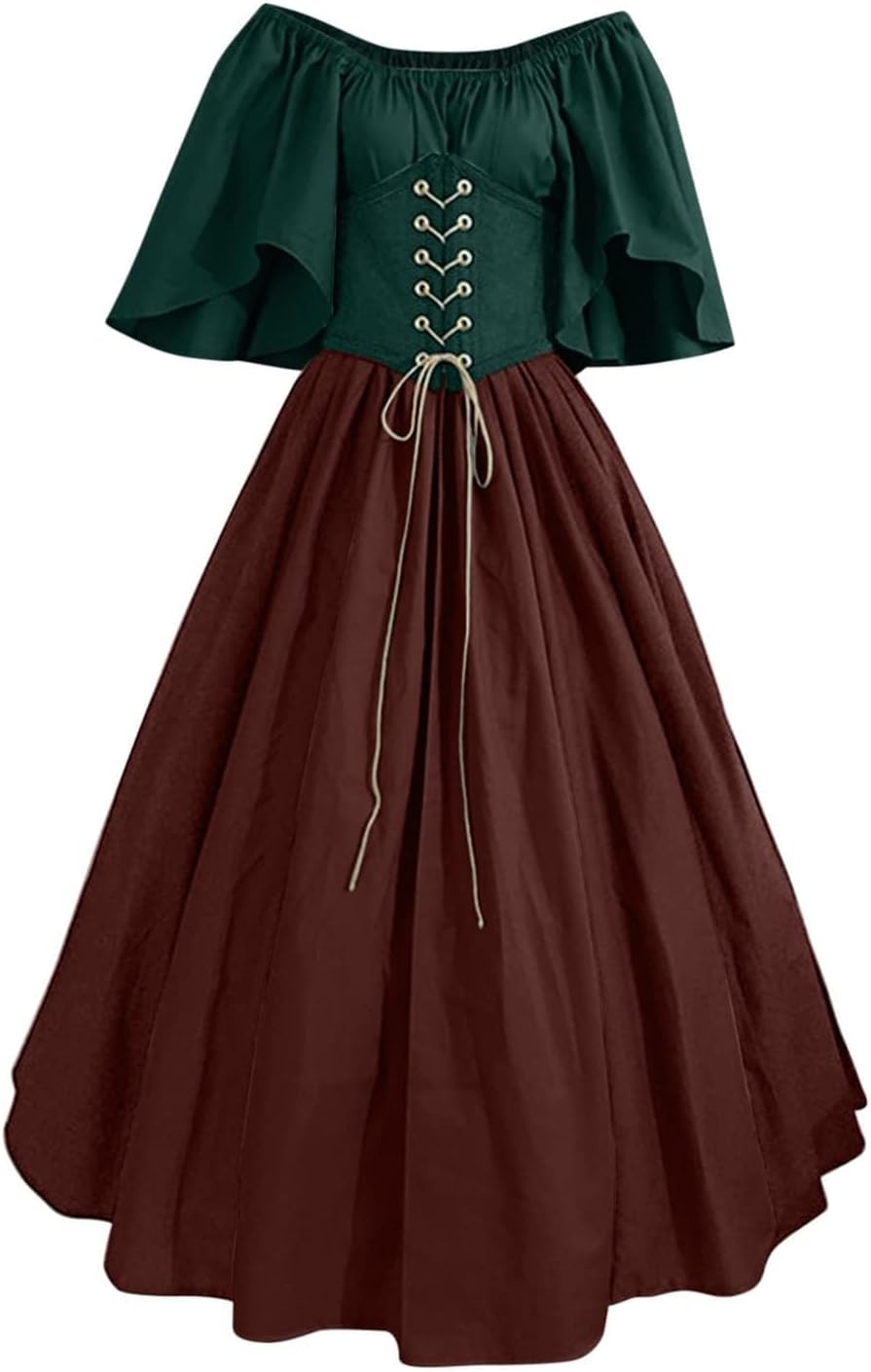 Halloween Costumes Woman 2024 Renaissance Gothic Dresses Tie Waist Bat Sleeve Gothic Dresses Medieval Cosplay