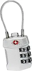 Cadeado com Cabo de Aço e Combinação de 3 Dígitos, Trava de Segurança TSA, Preto (Prata)