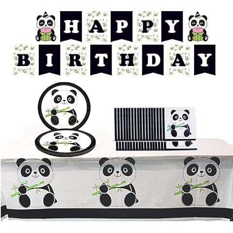 Panda Party Supplies, Panda Party Decorations for Girls, Panda Birthday Party Supplies Panda Party Favors for Kids, Including Props Holiday Party Cutlery Set Paper Tray Cover