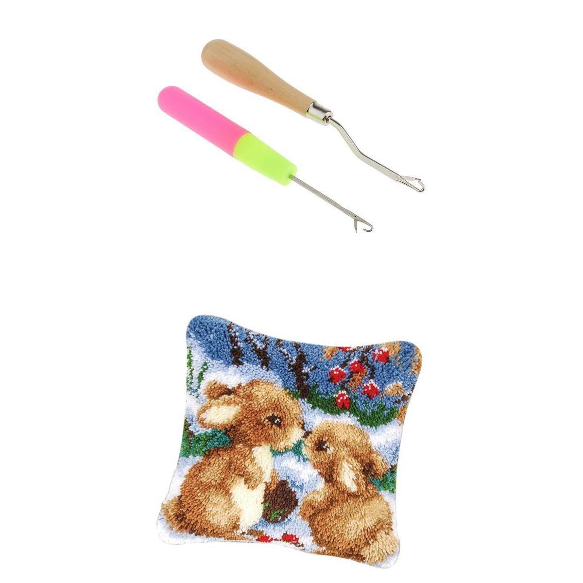 LICHTS® 1 Set Rabbits Pillowcase Latch Hook Kits DIY Material Package for Beginners|Crafts | Needlecrafts & Yarn | Rug Making | Latch Hooking-image-16