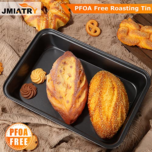 JMIATRY 4 Pcs Non Stick Oven Baking Tray, Rectangle Heavy Duty Carbon Steel Oven Tray, PFOA Free Roasting Tin Pans for Baking Food, Black - Image 6