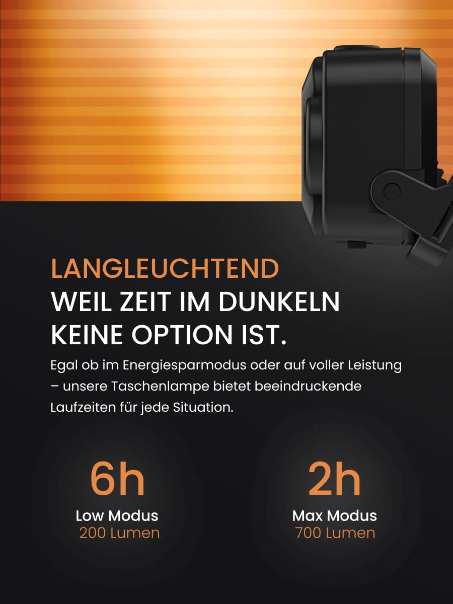 Duracell Lampe frontale LED DH700R Core – 700 lumens, focalisable, portée de 50 m, fonction lumière rouge, rechargeable USB-C, batterie au lithium, différents modes d'éclairage, ergonomique