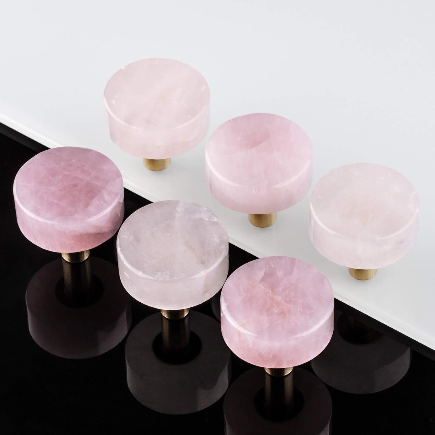 mookaitedecor Set of 4 Rose Quartz Drawer Knobs with Screws, Crystal Stone Pull Handles for Dresser Wardrobe Kitchen Decorative