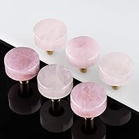 Vista 5 de mookaitedecor Set of 2 Rose Quartz Drawer Knobs with Screws, Crystal Stone Pull Handles for Dresser Wardrobe Kitchen Decorative #1-Pink