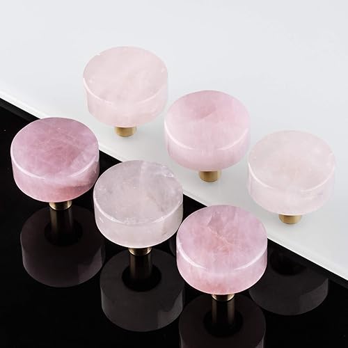 Miniatura 4 de mookaitedecor Juego de 4 pomos de cuarzo rosa para cajones con tornillos, manijas de piedra de cristal para tocador, armario, cocina decorativa