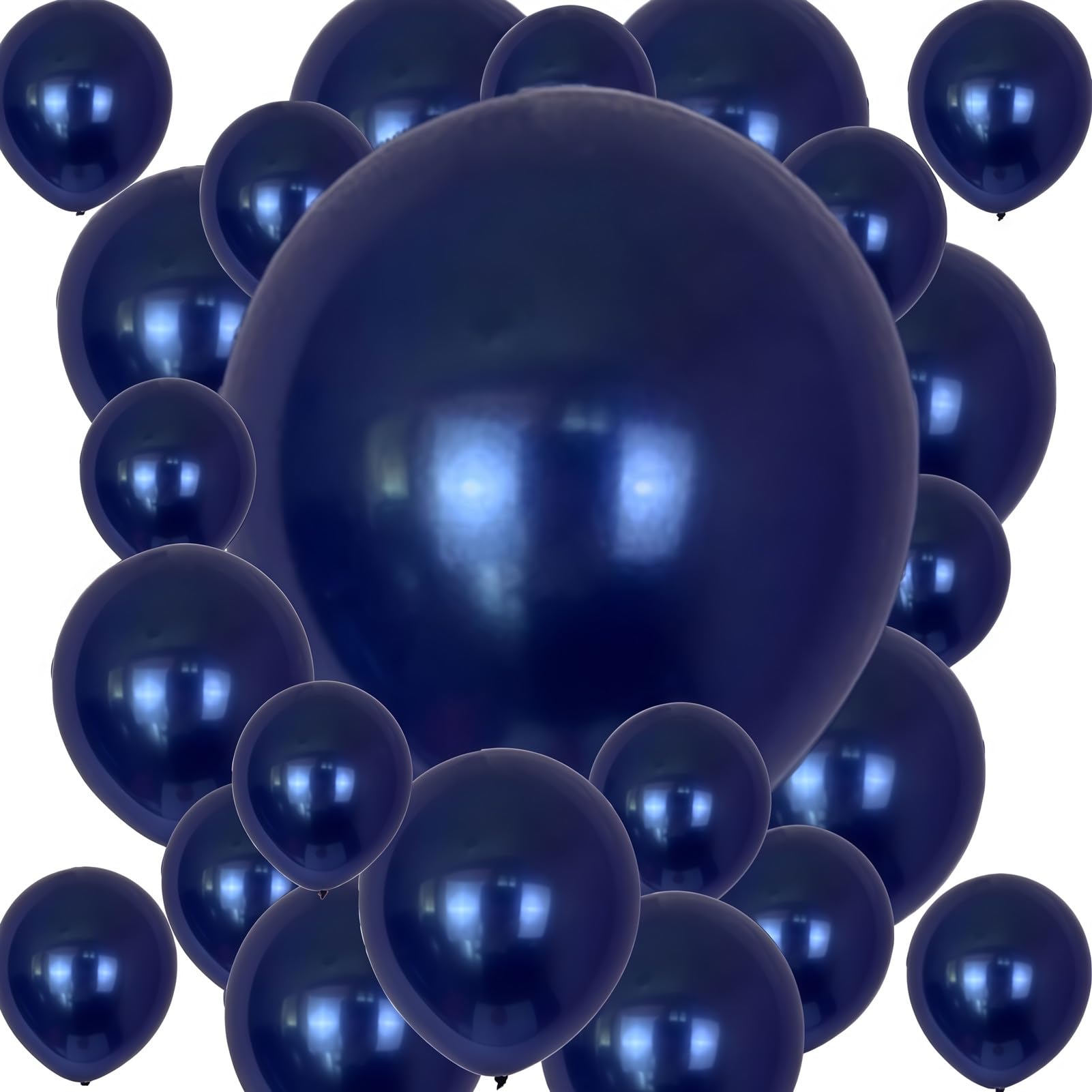Photo 1 of 100 Pack Navy Blue Balloons Different Sizes 18/12/10/5 Inch Party Balloon Kit Chrome Round Pearl Dark Blue Balloons for Wedding Graduation Baby Shower Birthday Christmas Party Decoration (Navy Blue)