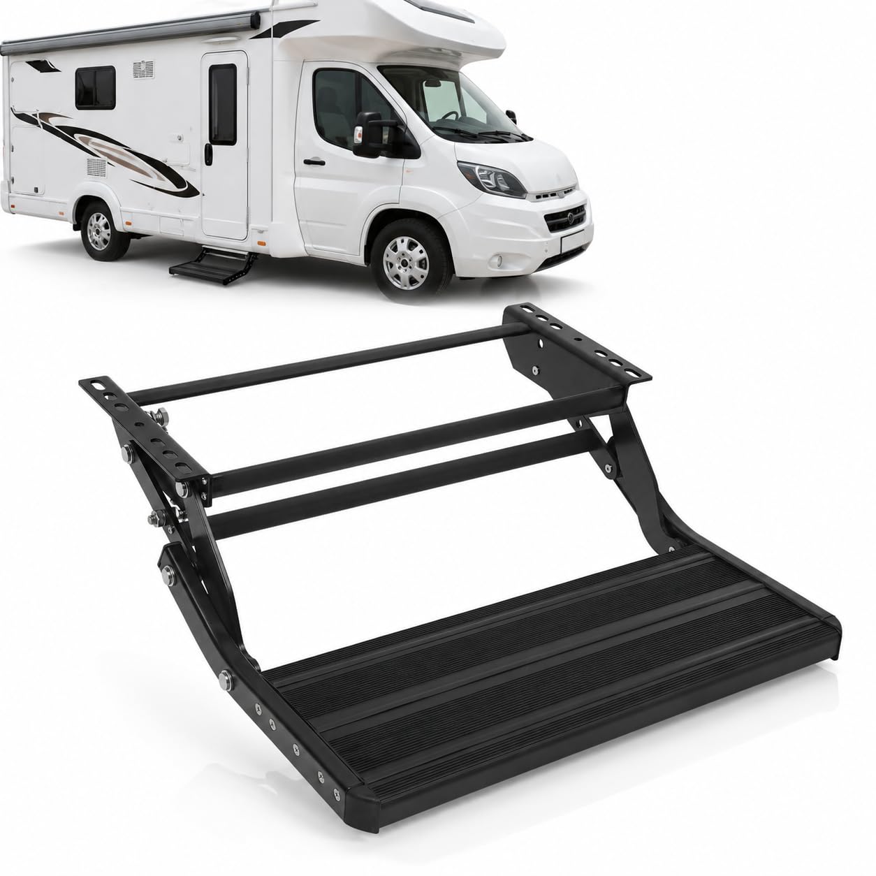 Peldaño para autocaravana, 1 nivel, 550 x 210 mm, escalón de entrada manual plegable hasta 200 kg, aleación de aluminio de acero inoxidable 304, antideslizante para caravana remolque