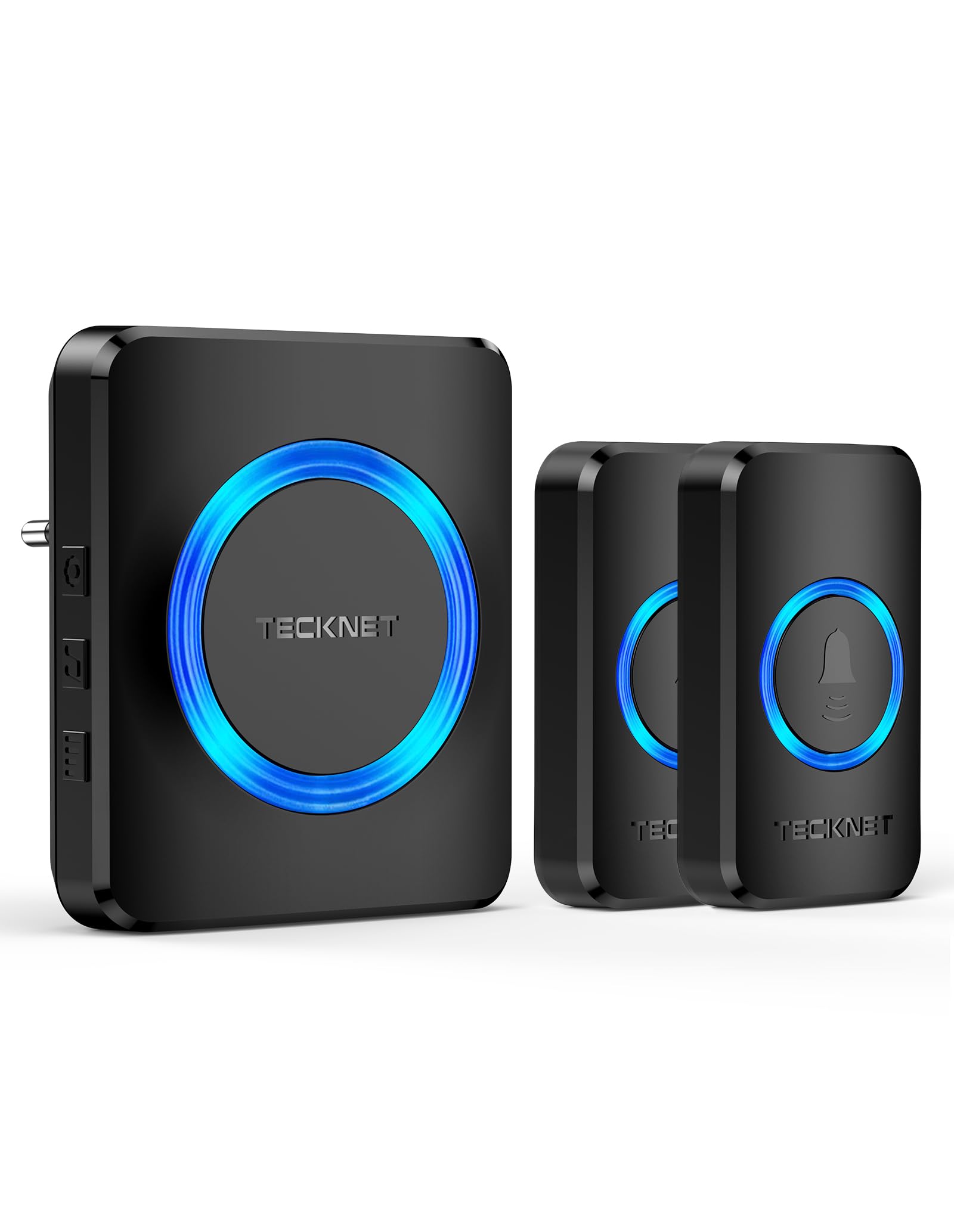 TECKNET Funkklingel, IP65 Funk klingel Kabellose Türklingel 600M Reichweite Aussen Wasserdicht, Haustür Klingel kit mit 1 Plug-In-Empfänger und 2 Sender, 60 Melodien doorbell Mit LED-Blitz