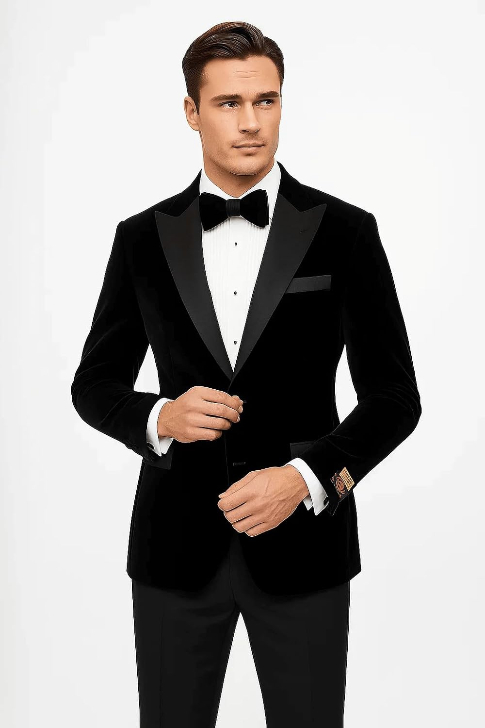 Peak Lapel Fashion Smoking Casual Velour Cocktail Tuxedo Velour Men's Blazer Jacket with Free Matching Bow