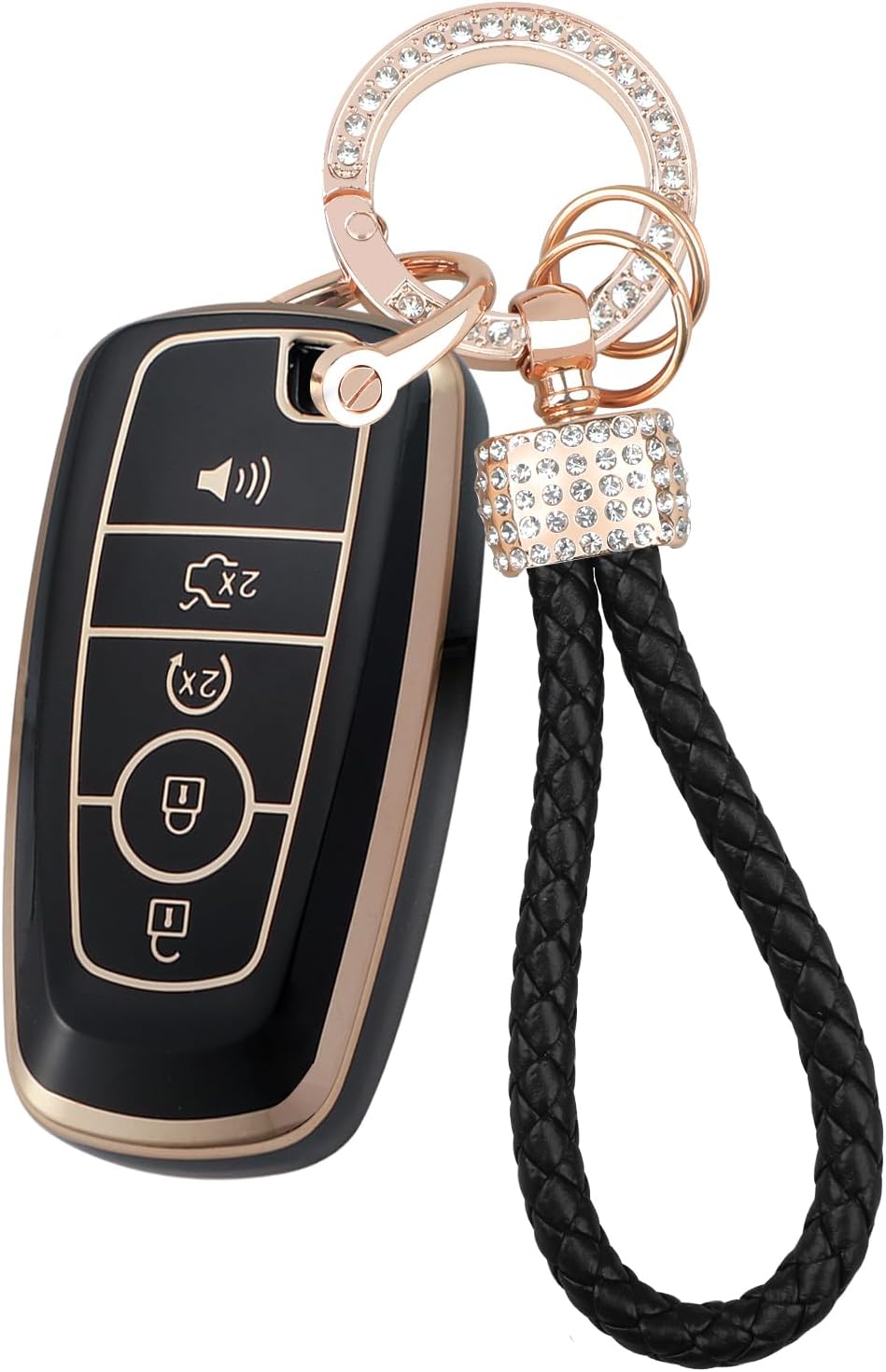 Key Fob Cover Keychain Kit Compatible with Ford Bronco Mustang Fusion Raptor F150 F250 Edge Explorer Expedition Lincoln Corsair Nautilus Accessories Black