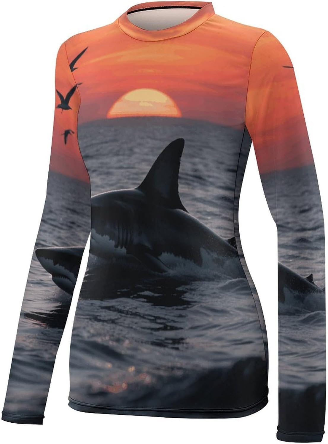 Women's UPF 50+ Sun Protection Shirts Long Sleeve Sneaking Shark Workout Tops Quick Dry Sun Shirt