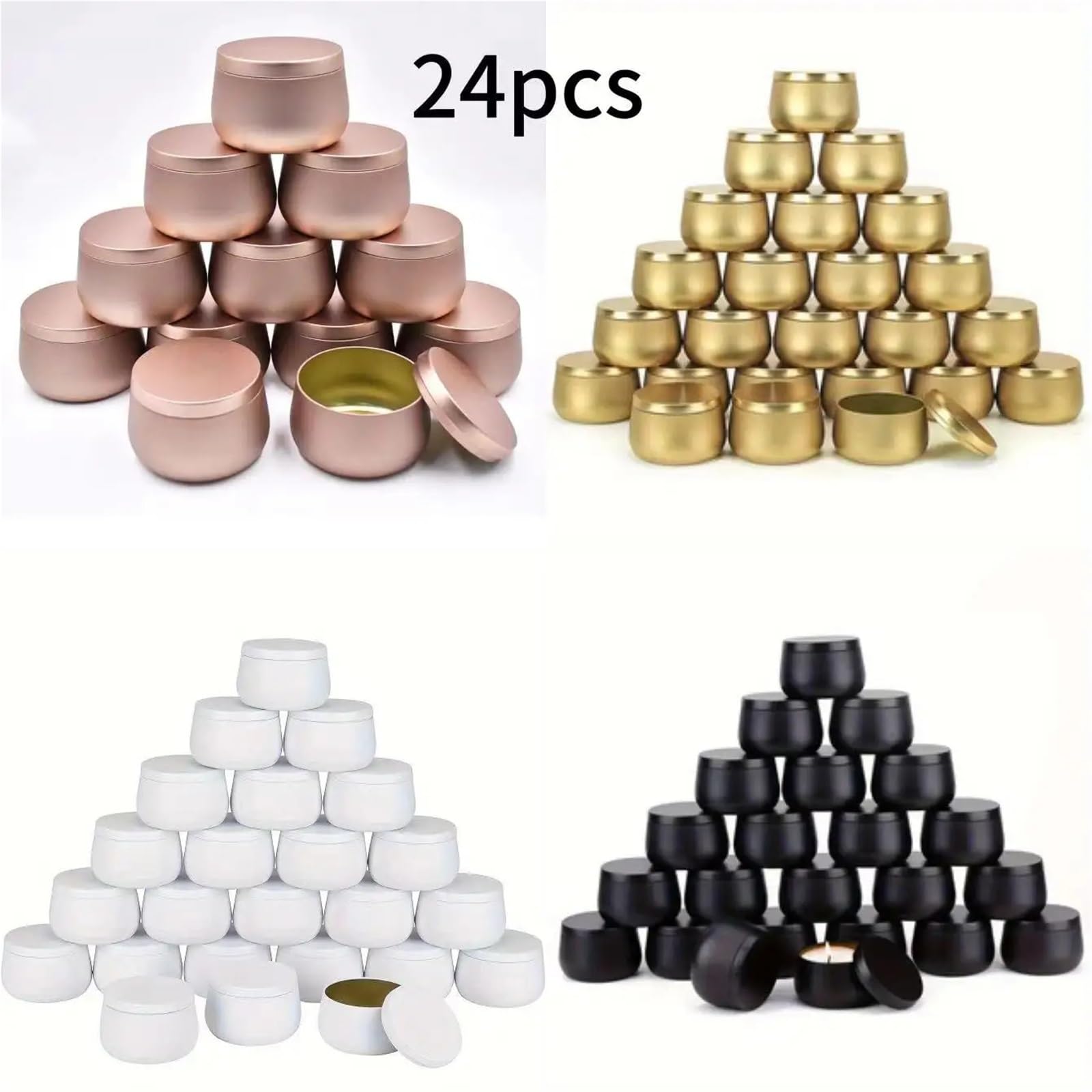 Słoiki na świece, Uniwersalne aluminiowe słoiki na świece z pokrywkami, wielokolorowe, 24 szt(Black)