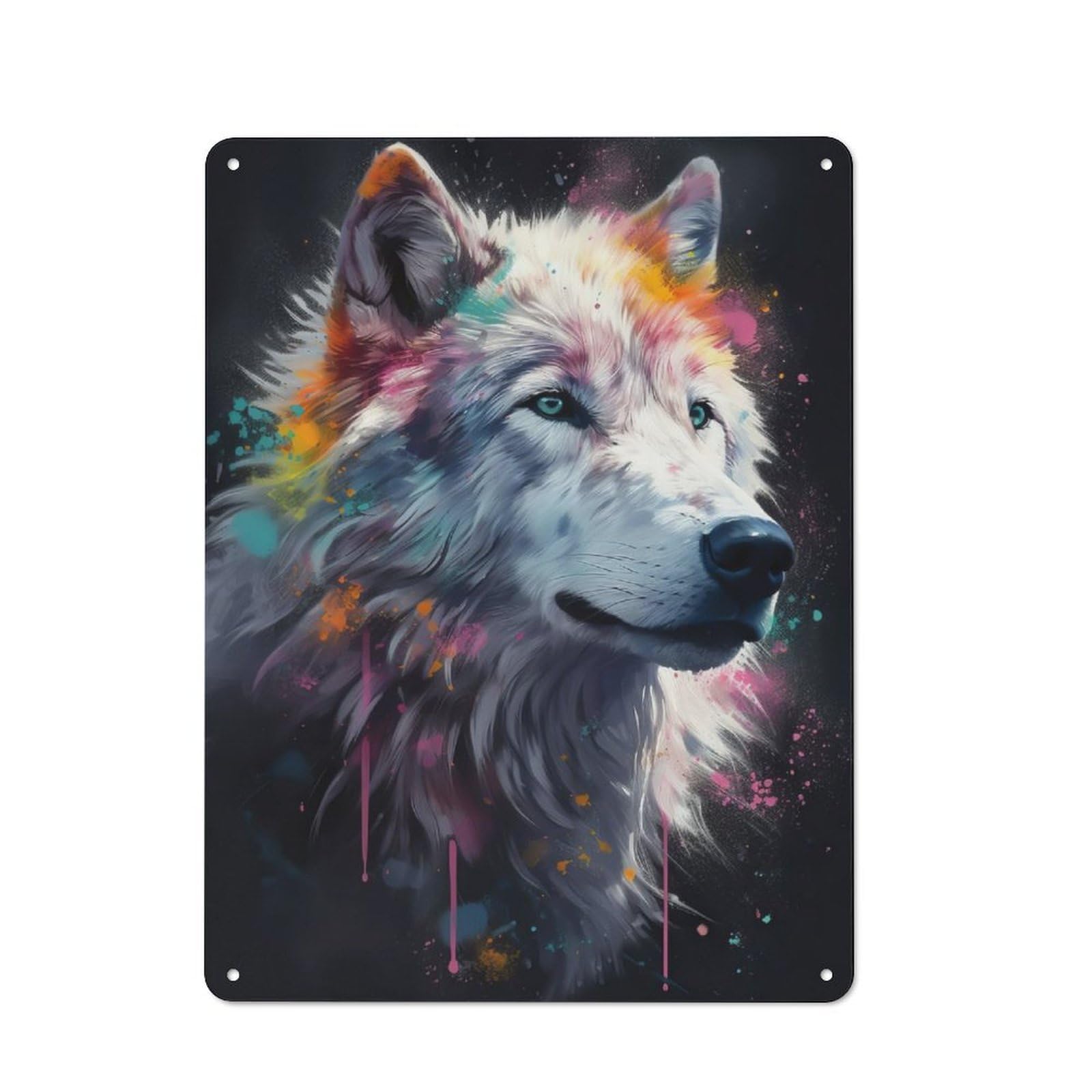 Junmoney Arctic Wolf Painting Retro Metal Plaque 40X30cm For Lounge Or Reading Corner, Winter Wall Decor For Reading Corner Decorators