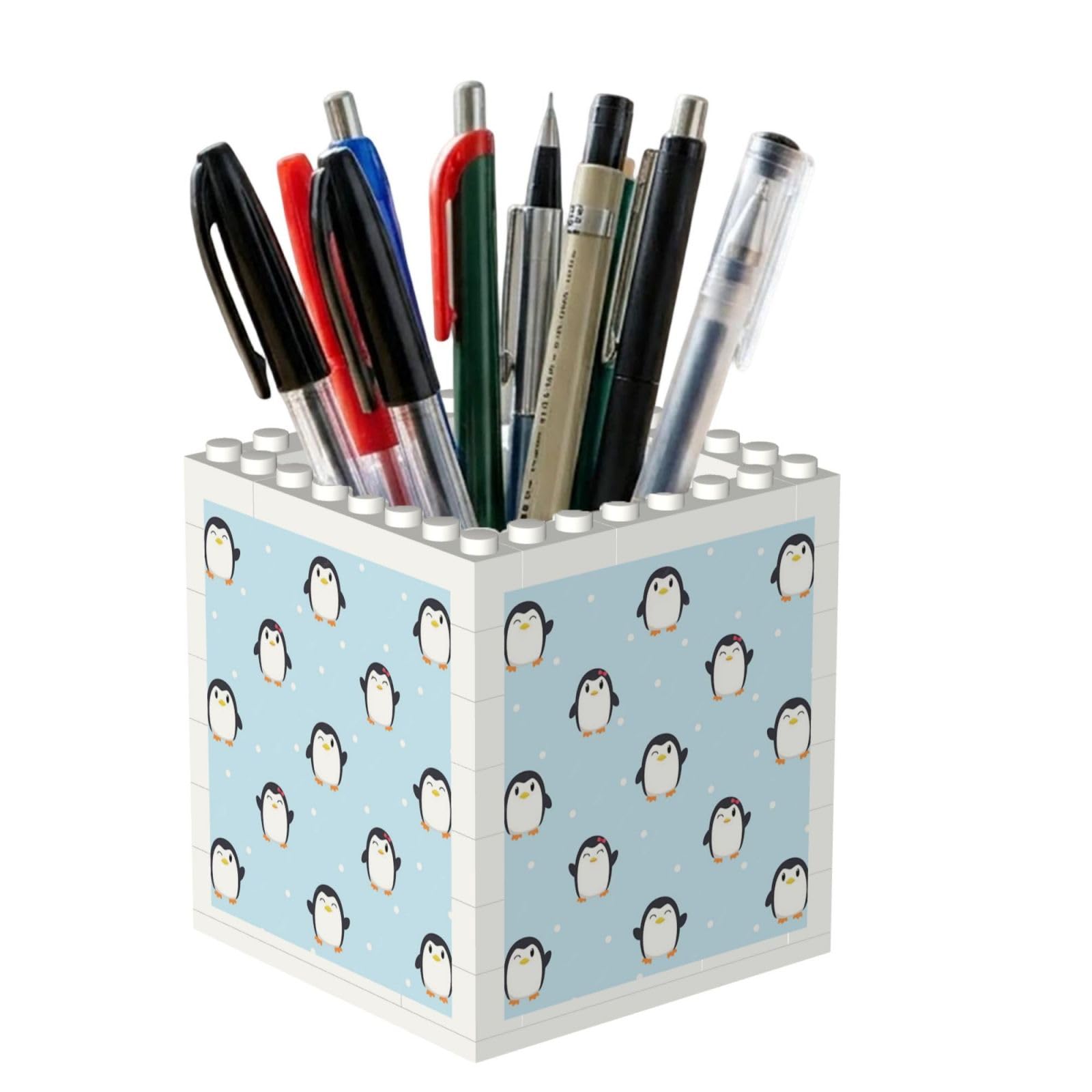 Poadnly Cute Penguin And Snow Printed, Pen Pot Pencil Holder for Office Home School, Compact Desk Organiser for Office Stationery
