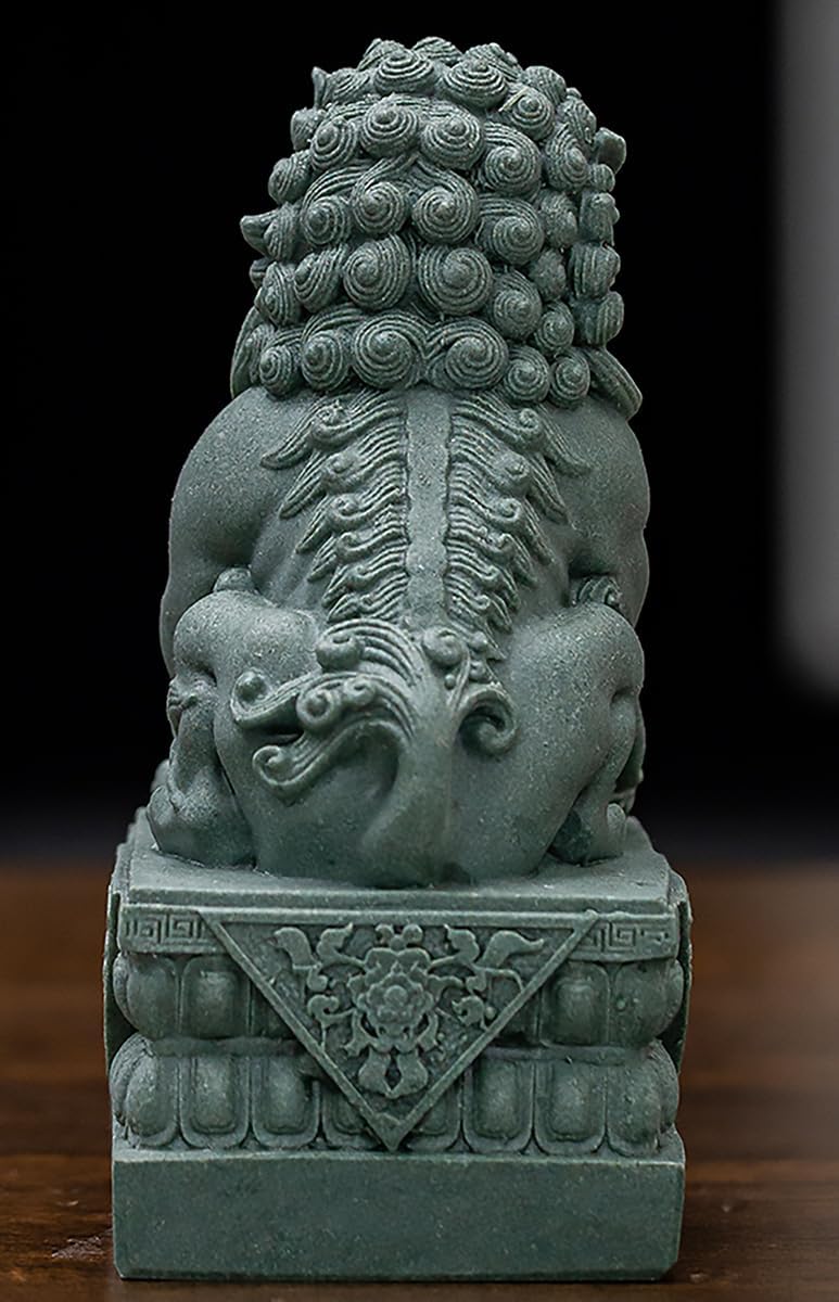 中国風の犬の像 ペア 風水守護ライオン像 自宅 屋外 アジアン装飾 オフィスデスク 新築祝い 開店祝い ギフト ブルー