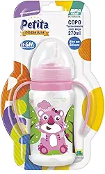 Petita Copo Treinamento com Alça/Bico Silicone - Cristal Rosa 270ml