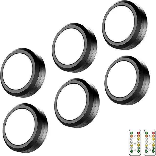 MOUJUCHI Wireless Puck Lights - 4-Pack Dimmable Cabinet Lighting with Remote (Black)