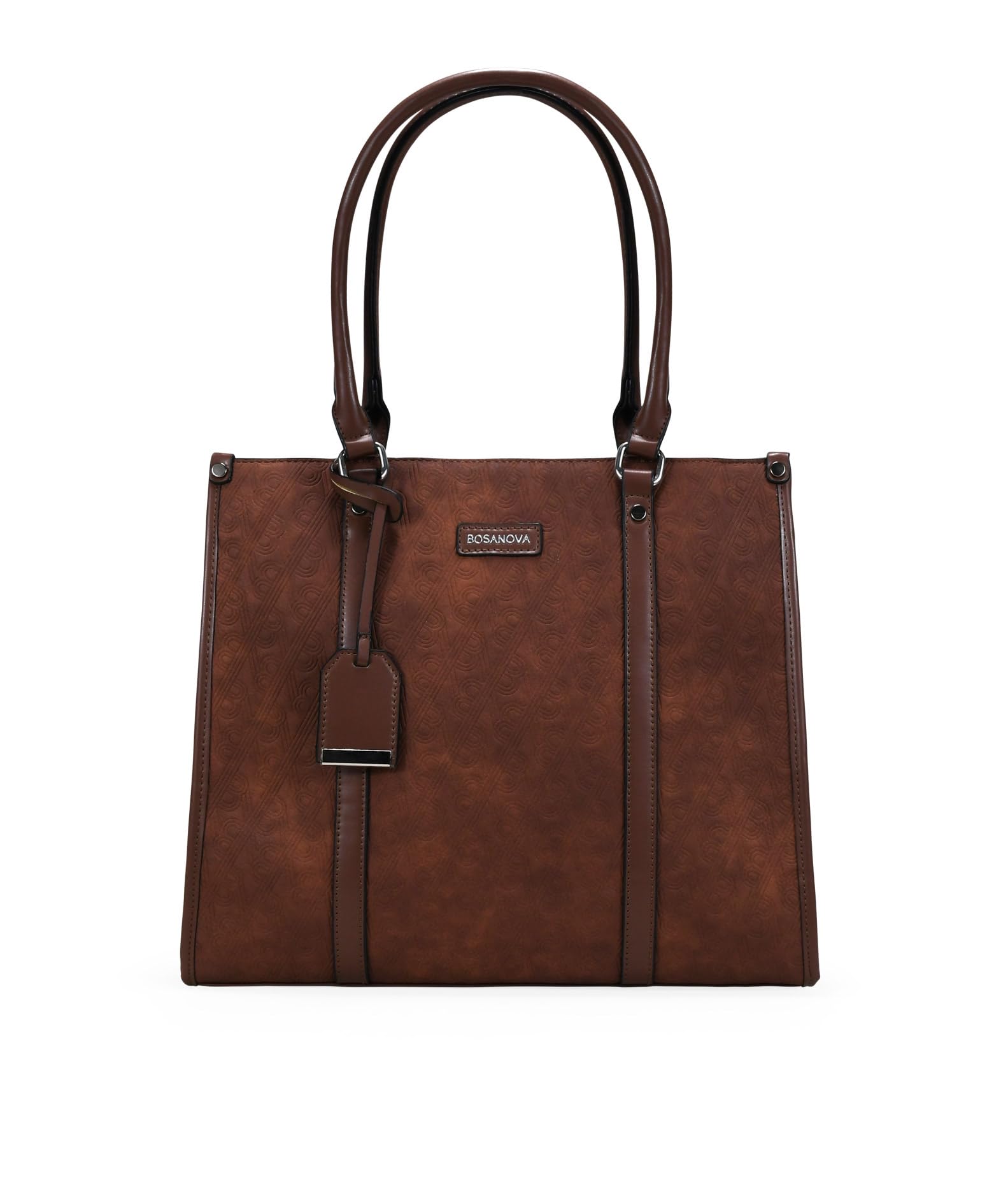 BOSANOVA Bolso Shopper Cuadrado para Mujer con Grabado corporativo, Bolsillo Trasero y Asas de Colgar. Cierre con Cremallera. Cuero U