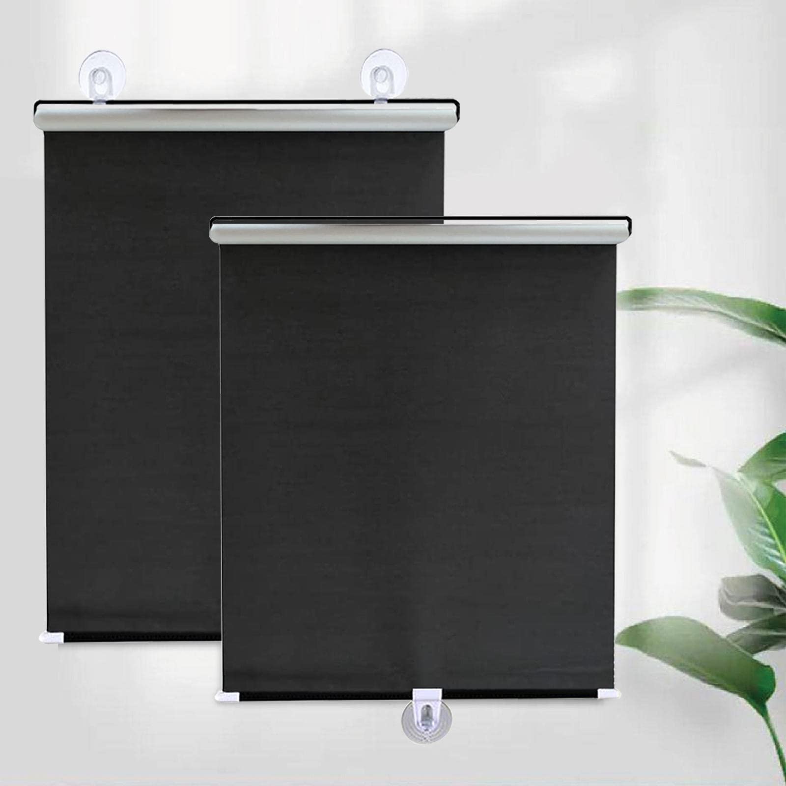 Kgudys Black Suction Cup Roller Blinds For Windows,Retractable Out Window Cover Curtain,Free-Perforated Roller Blinds,Thermal Insulation Shades,Home/Office,Portable Roller Blinds,-75X125cm/29X49in