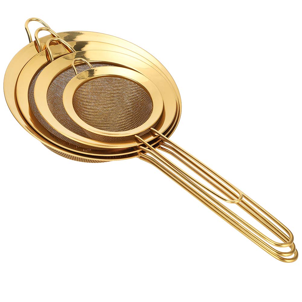 Sito do mąki Zestaw sitek ze stali nierdzewnej o drobnych oczkach do pieczenia w kuchni Gotowanie Przesiewanie mąki Cukier w proszku Filtrowanie soków 4 sztuki Titanize Gold 10cm