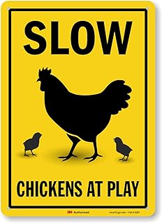 SmartSign 14 x 10 inch “Slow - Chickens At Play†Metal Sign, 40 mil Aluminum, 3M Laminated Engineer Grade Reflective Material, Black and Yellow