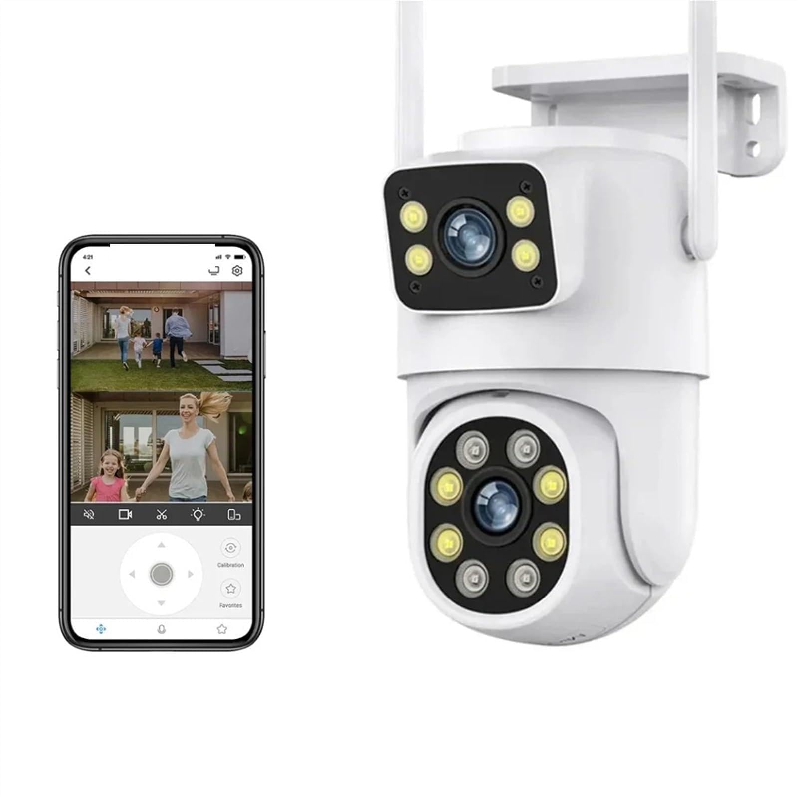 Caméra de sécurité, 4K 8MP Double Objectif PTZ caméra Full HD écran AI Humain Suivi Automatique extérieur 4MP sécurité de Surveillance vidéo(4MP No SD Card)