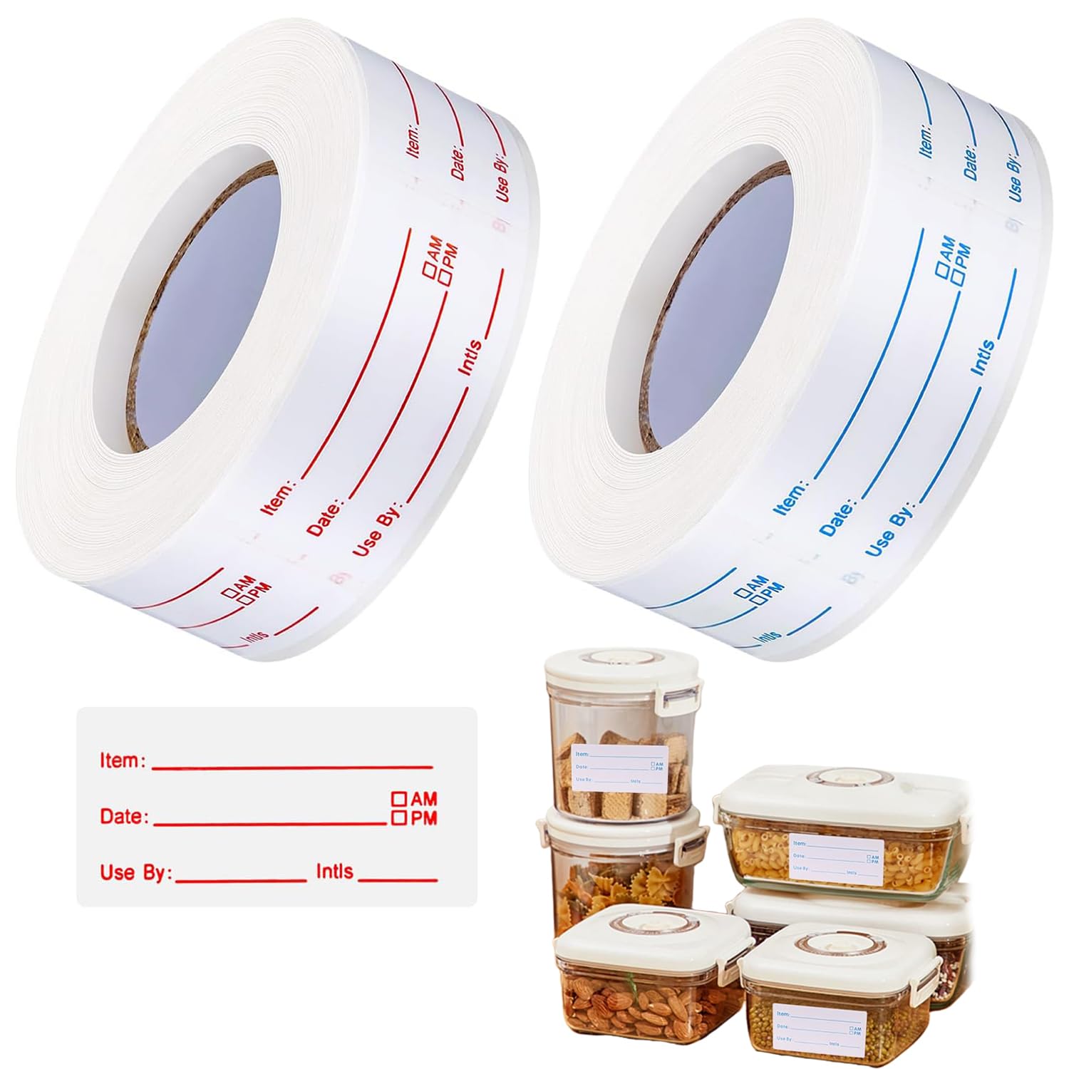 Removable Food Stickers,2 Rolls 1000 Pieces Food Freezer Lables Reminder Food Storage Labels Prep Canning Labels for Jars,Pantry and Meal Containers (Blue,Red)