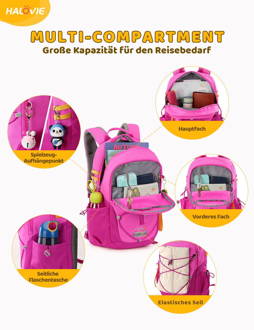 HALOVIE Kinderrucksack 15L Wanderrucksack mit Brustgurt für 6-10 Jährige