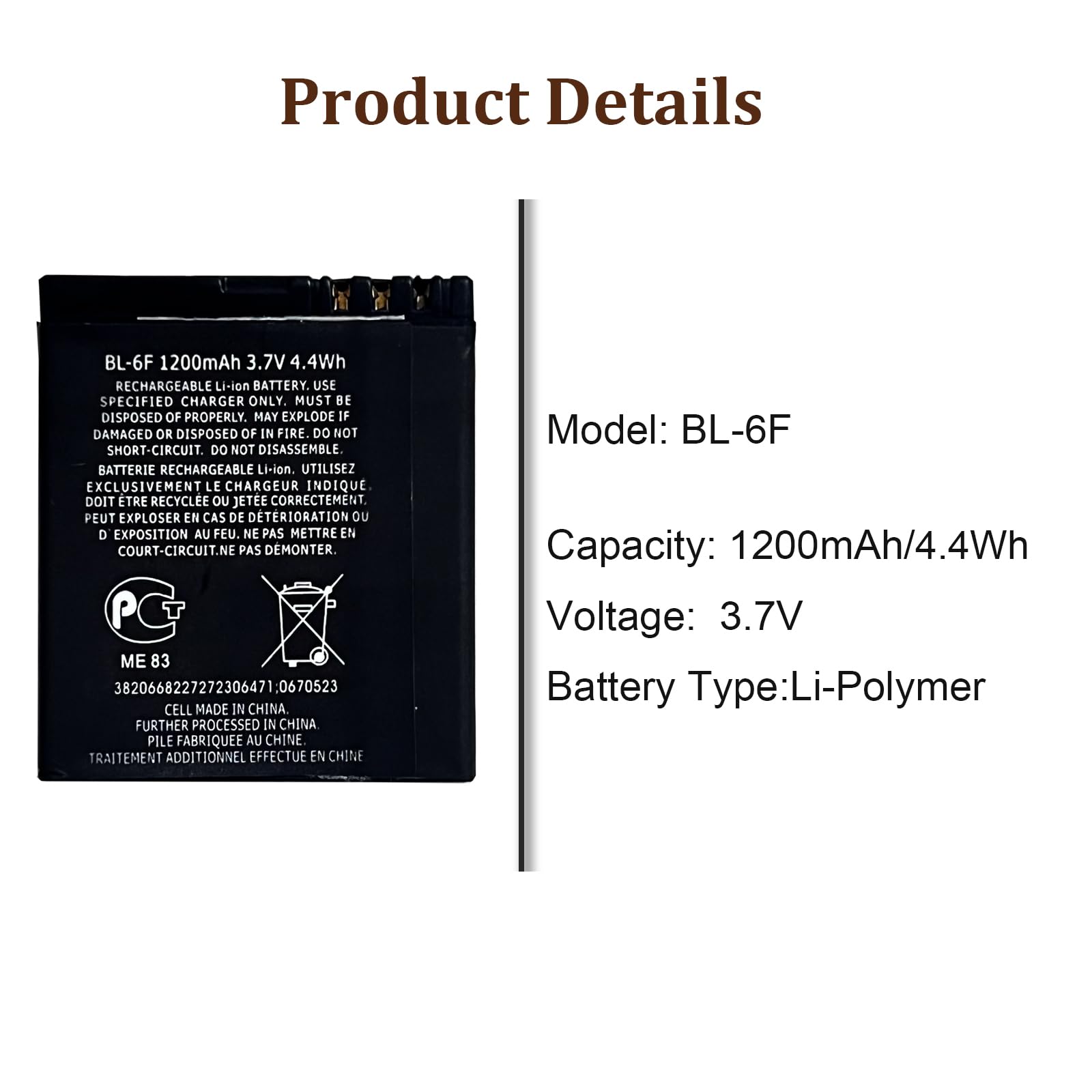 Nokia Batteria originale BL-6F per N78 N79 N95 8GB 1200 mAh Pila