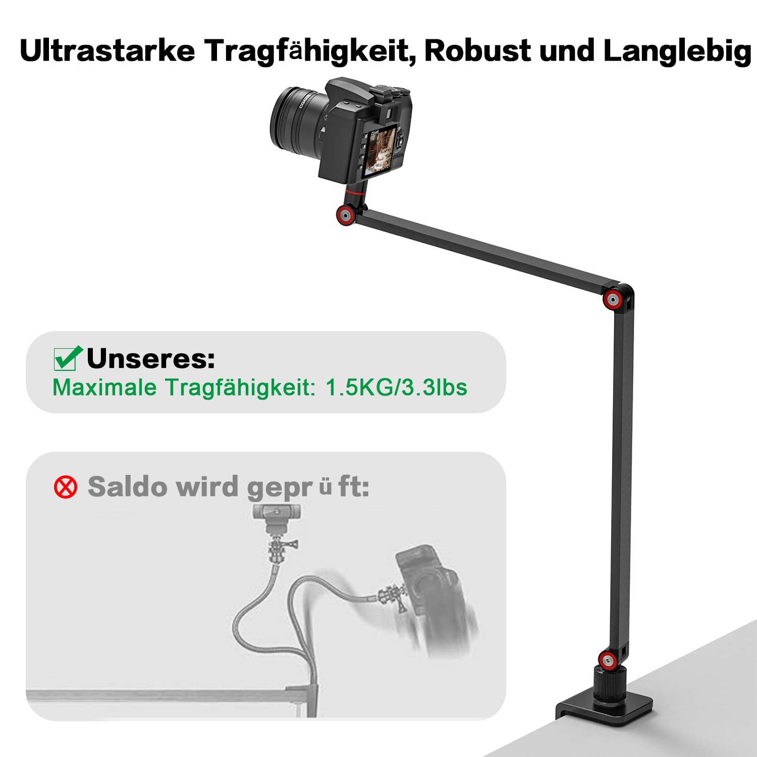 Dpofirs Kamera Tischhalterung - 360° Verstellbar, 22 Zoll, Mit Klemmhalterung