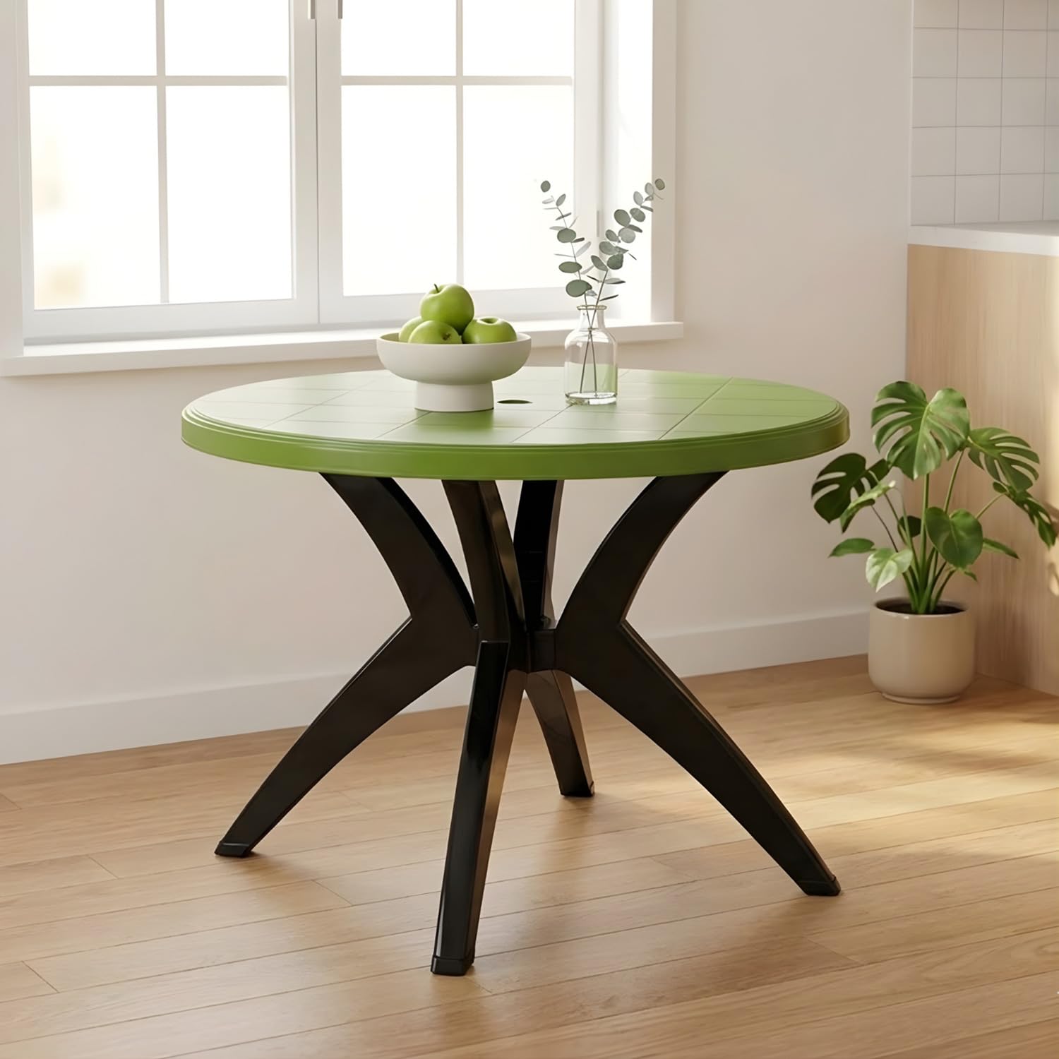 Nilkamal Meridian Kross Leg Dining Table for Dining Room | Ideal for Indoor & Outdoor | Perfect for Home, Office, Hotel, Café and Restaurants | 1 Dining Table (Green & Black)-image-34