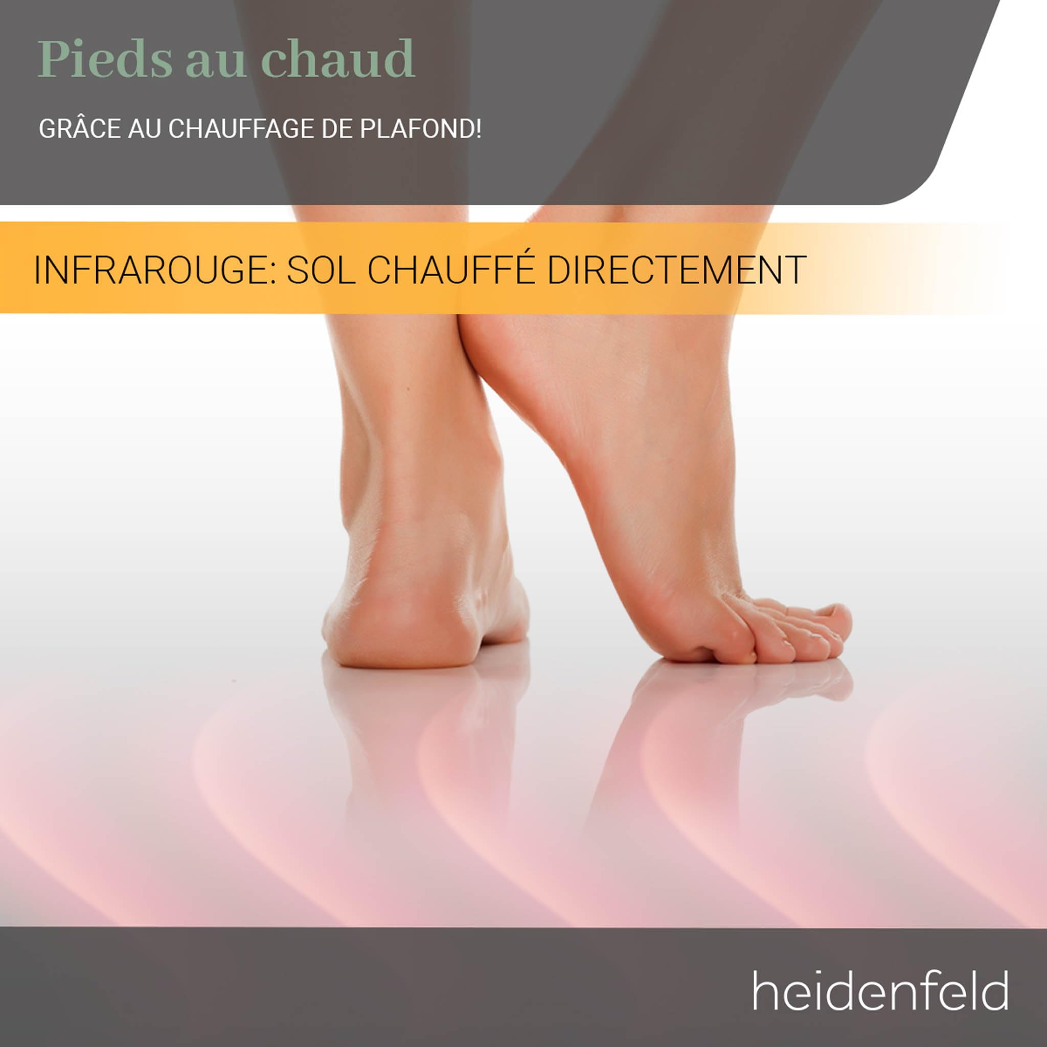 Heidenfeld chauffage infrarouge HF-HP500 avec éclairage | Cadre LED - panneau infrarouge plafond avec thermostat - marque allemande - télécommande (390 W réglable)