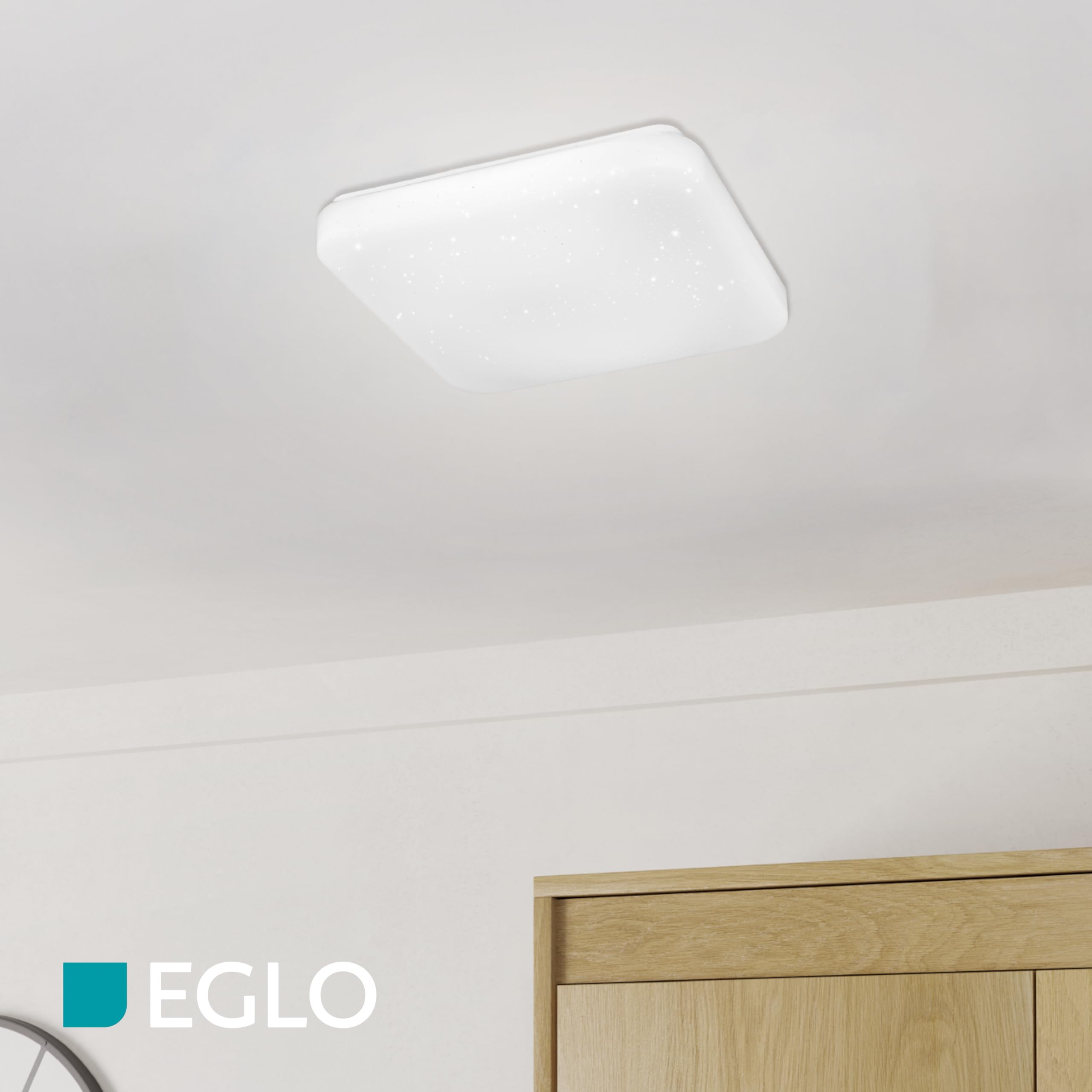 EGLO Pogliola Lámpara de techo LED, con efecto de vidrio e interruptor DIP | para cocina, fabricada en metal y plástico de color blanco, blanca cálida, neutra y fría y unas medidas de 43 × cm