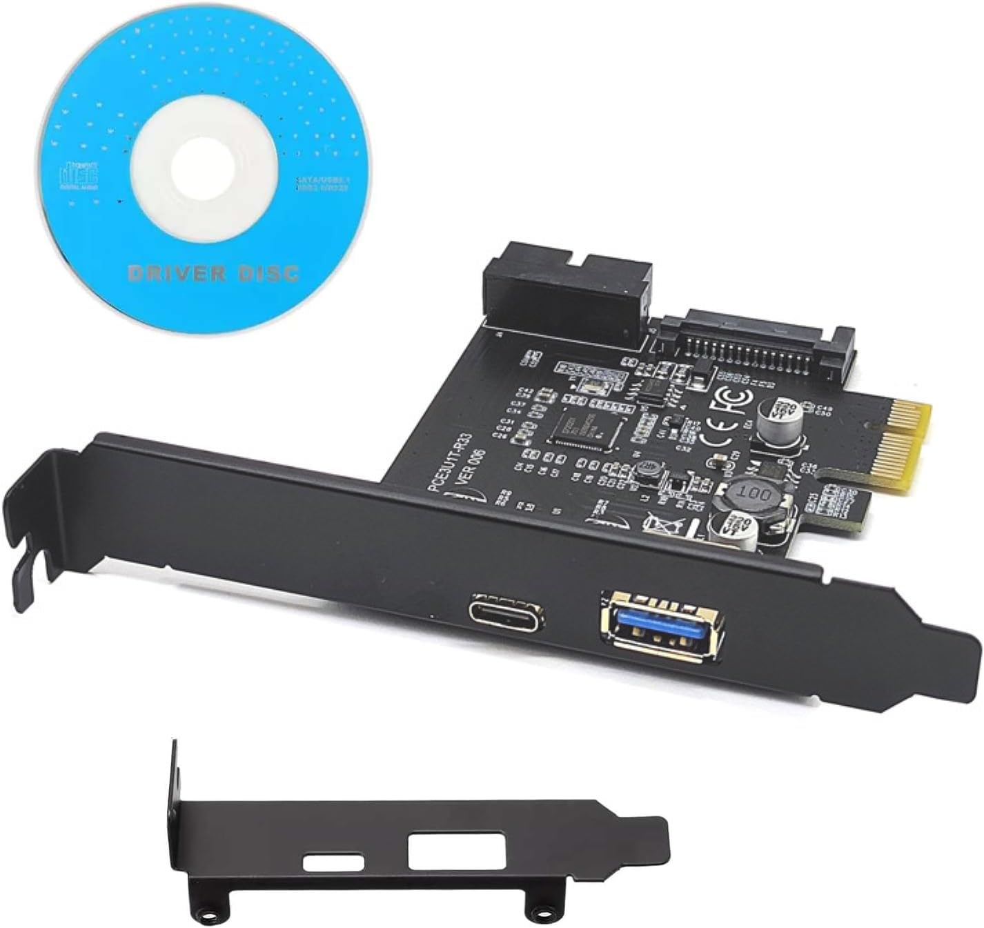 2 Port PCIe USB Expansion Card Type C Type A 5Gbps USB 3.2 Gen1 with 19PIN Front Header SATA Power for PCs