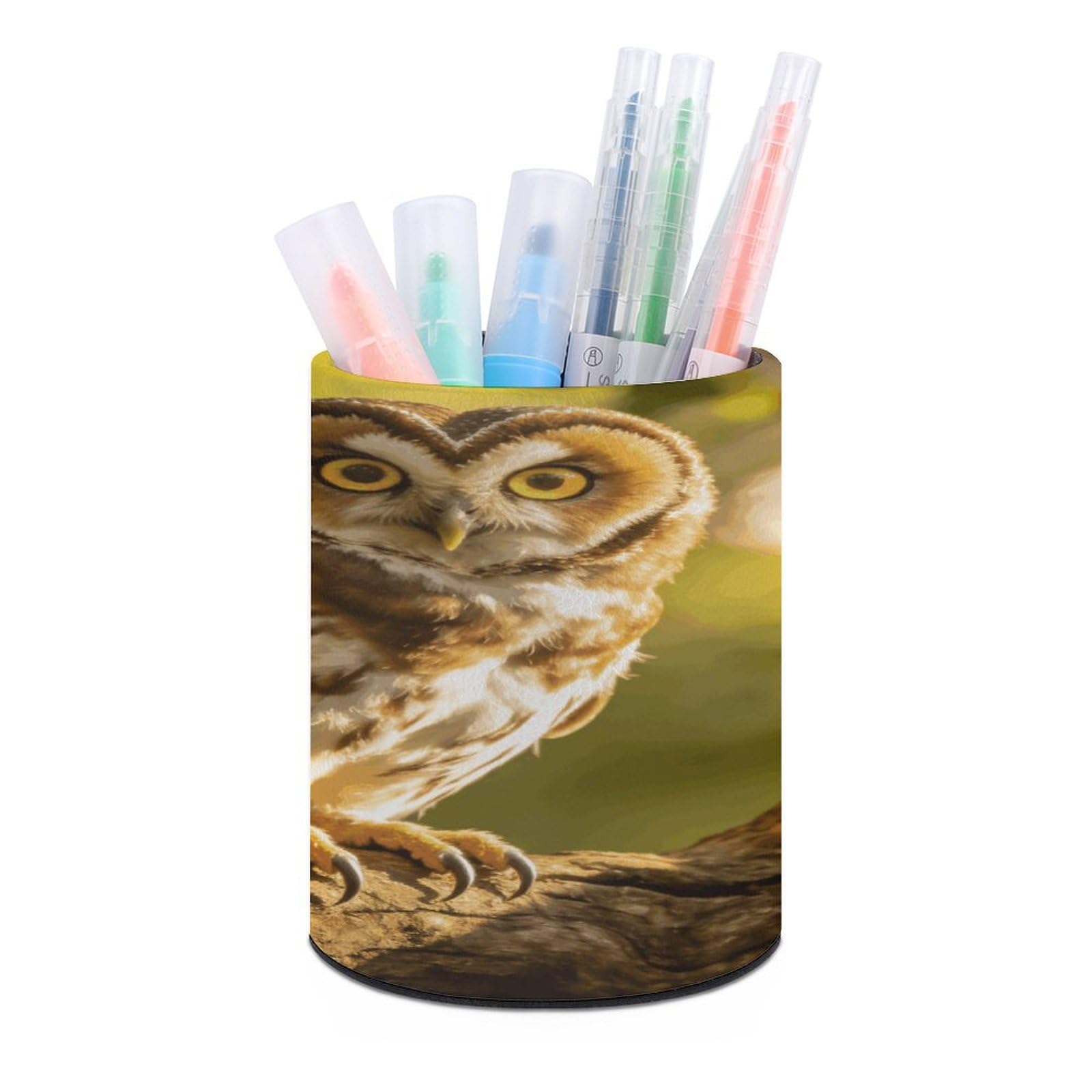LZQPOEAS - Owl Pen Holder for Desk Organizer Modern Minimalist Pen Storage Case Round PU Leather Office Supplies