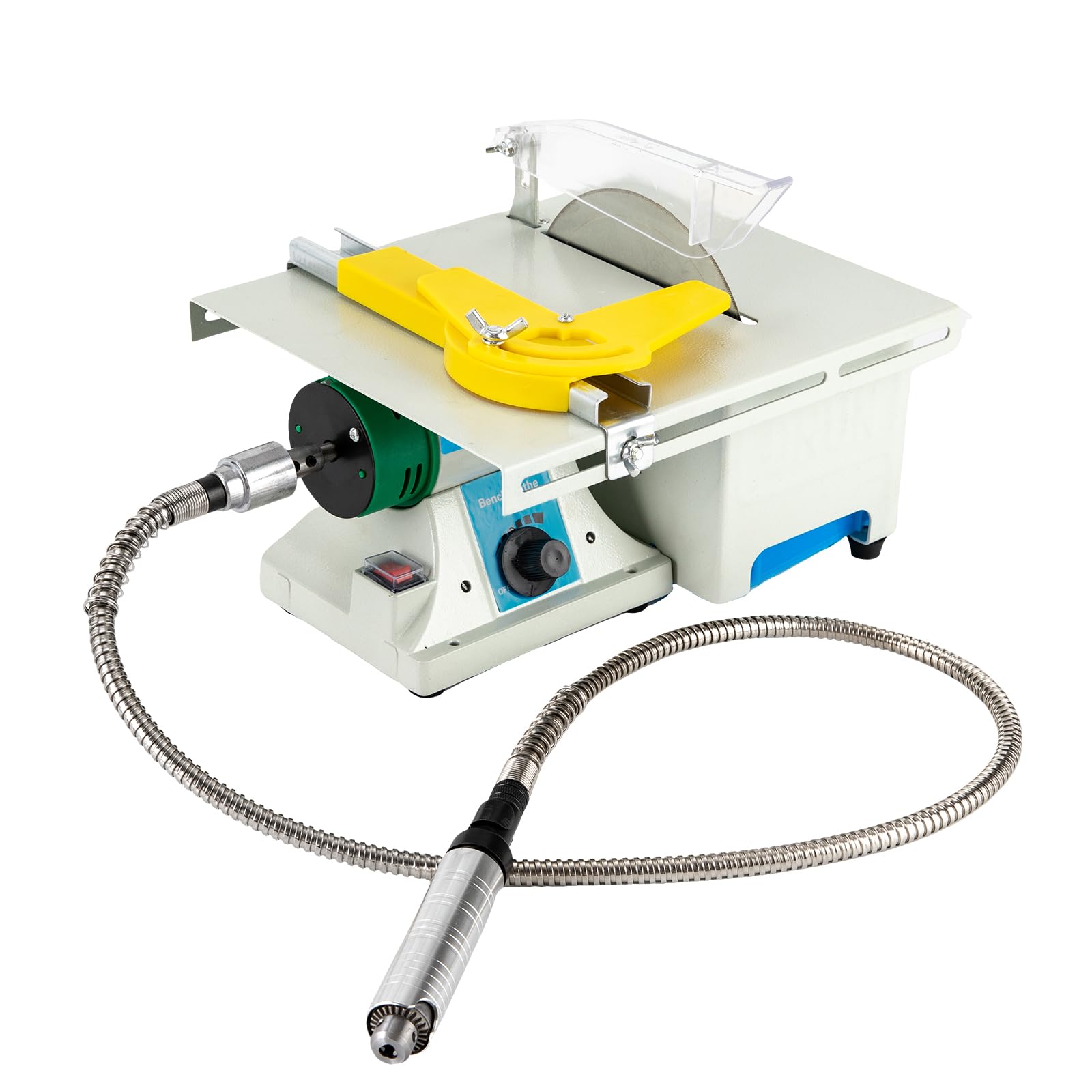 Mini Table Saw 750W Jewelry Making Polisher, 800-10000RPM Adjustable Speed Bench Grinding Buffing Machine with Flexible Angle Ruler, 5-In-1 Metal Polishing Woodworking Tool for Jade Agate Metal Wood