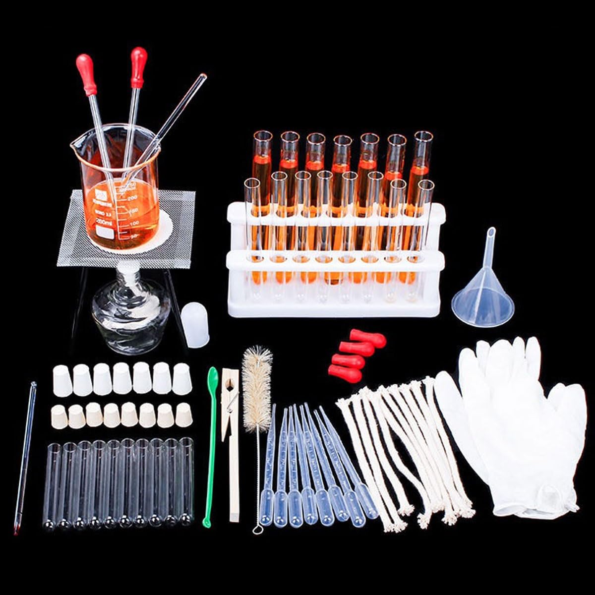 Labor-Heizset, chemische Reaktion, Stativ für Alkohollampe, Becher, Testrohr, Tropfer, Glaswaren für Schüler (Set C)