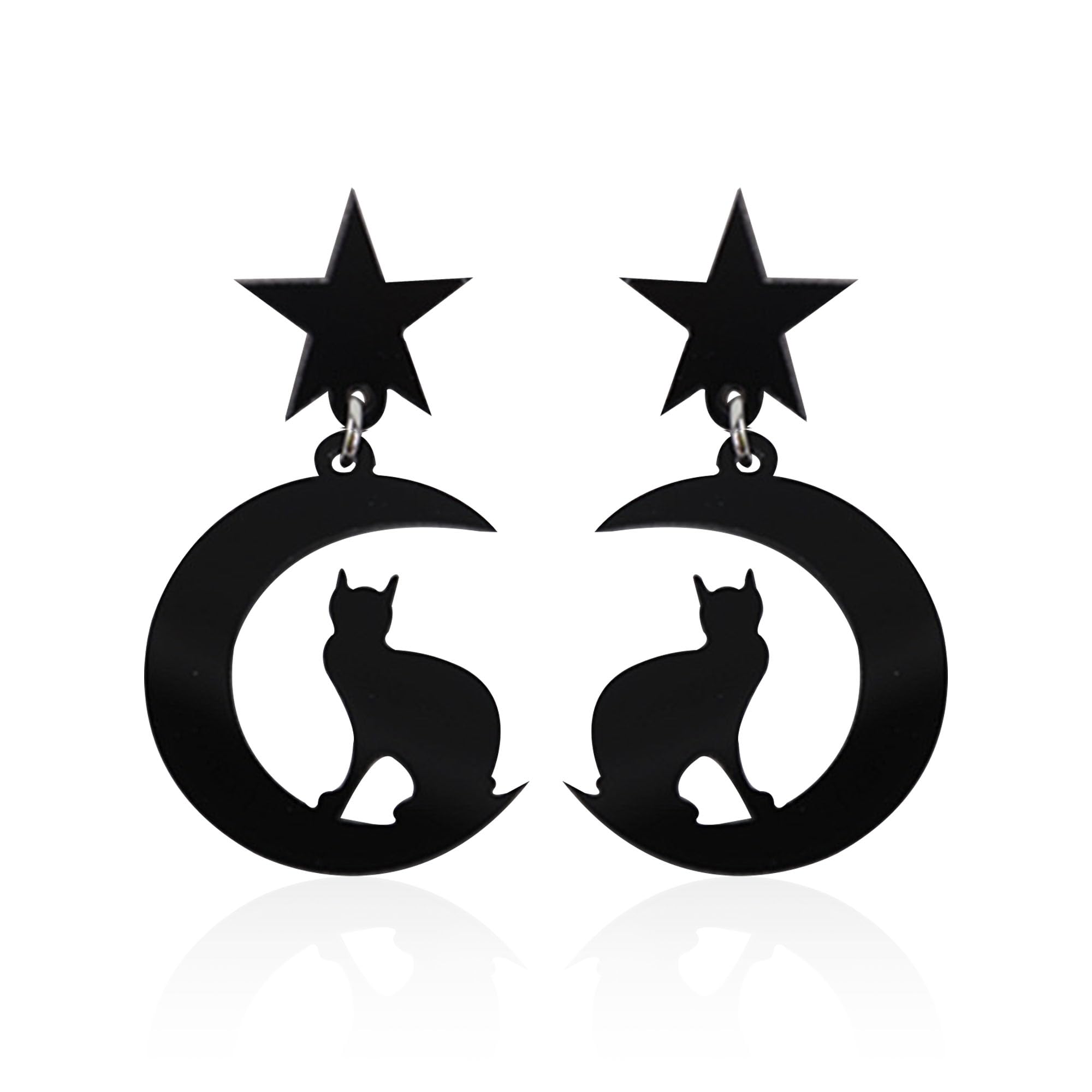 Just Follow Unique Cute Chic Acrylic Cat Moon Dangle Drop Earrings Hypoallergenic Moon Star Stud earrings for Women Statement Jewelry Gifts