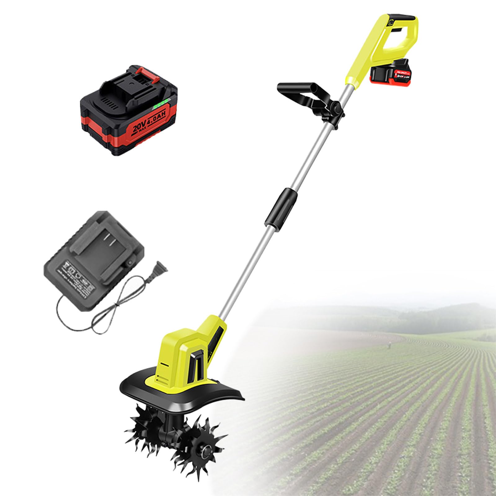 Motocoltivatore Elettrico Da Giardino Senza Fili, Coltivatore Del Terreno Con Asta Regolabile Con Batteria Ricaricabile, Ideale Per Giardini E Orti,1battery