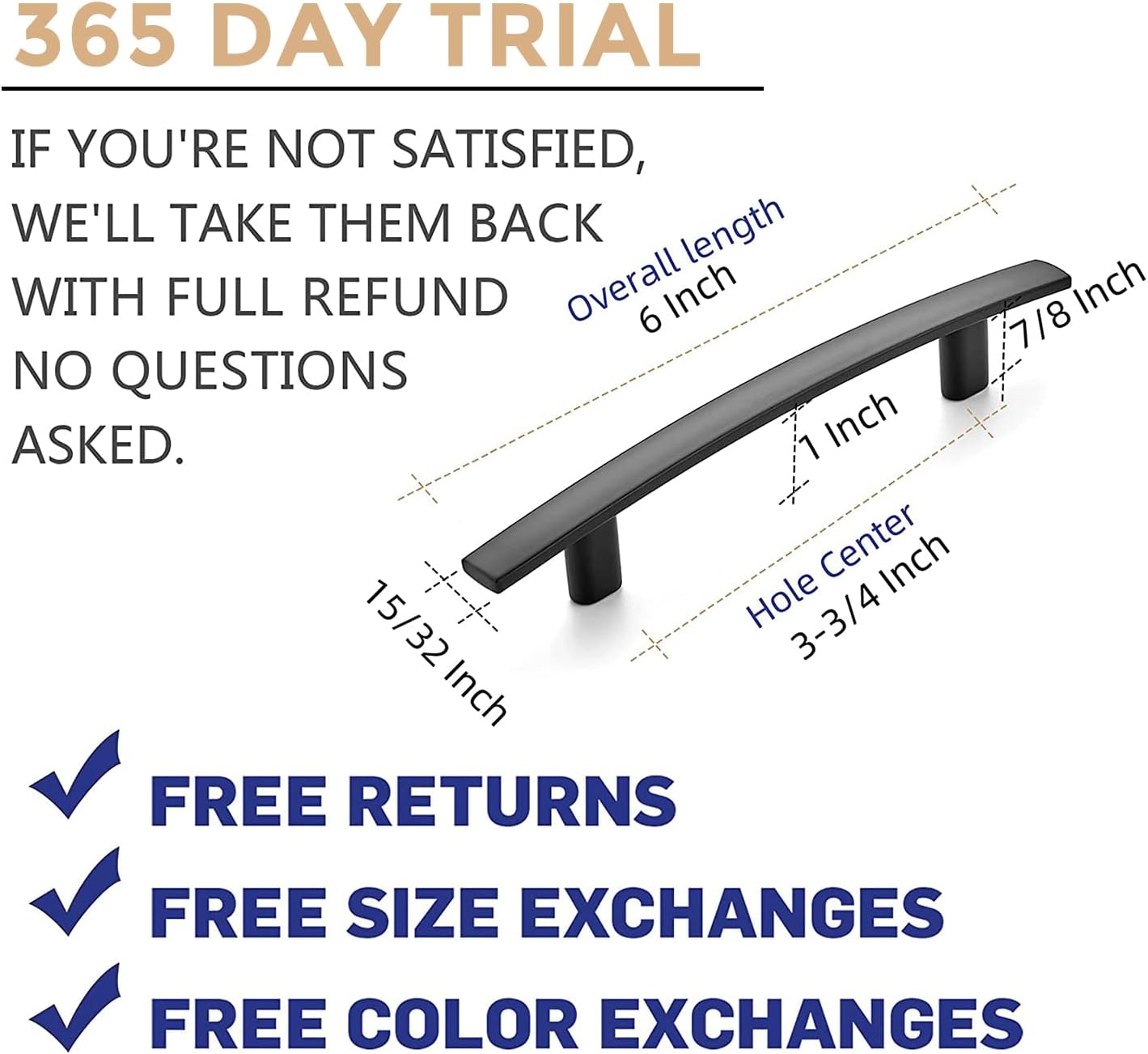 Ravinte 30 Pack | 6'' Curved Cabinet Pulls Matte Black Kitchen Drawer Pulls Arch Cabinet Handles 6”Length, 3.75” Hole Center