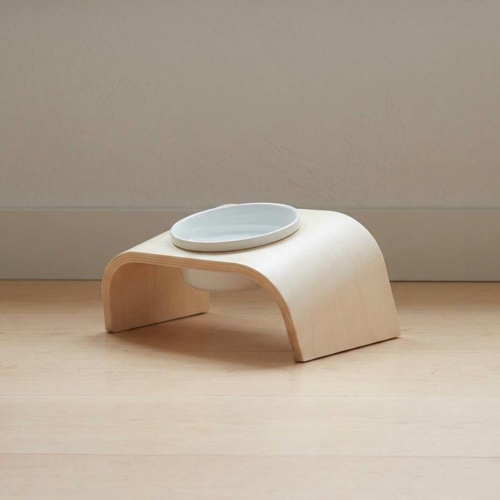 Baoblaze Comedero para Mascotas Cuenco Soporte Tazón Plato Alimentador Material Madera y Cerámica con Inclinados Antideslizantes Adecuado para Gatos y Perros, Soporte De Un Solo Tazón
