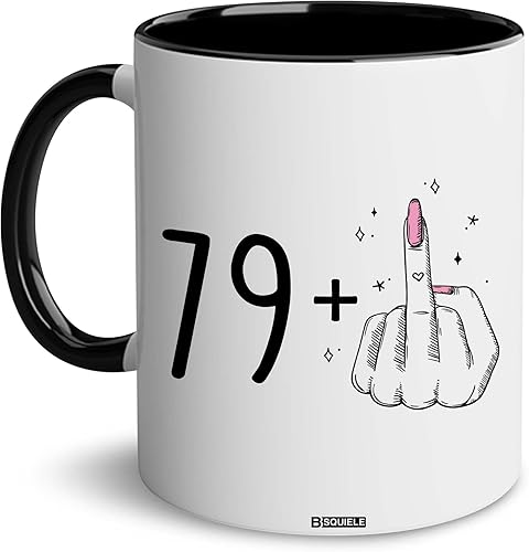 BSQUIELE Regalos de 80 para mujeres, regalos de cumpleaños para mujeres, mamá, abuela, I Am 79 Plus 1 dedo medio igual a 80 cumpleaños tazas de café