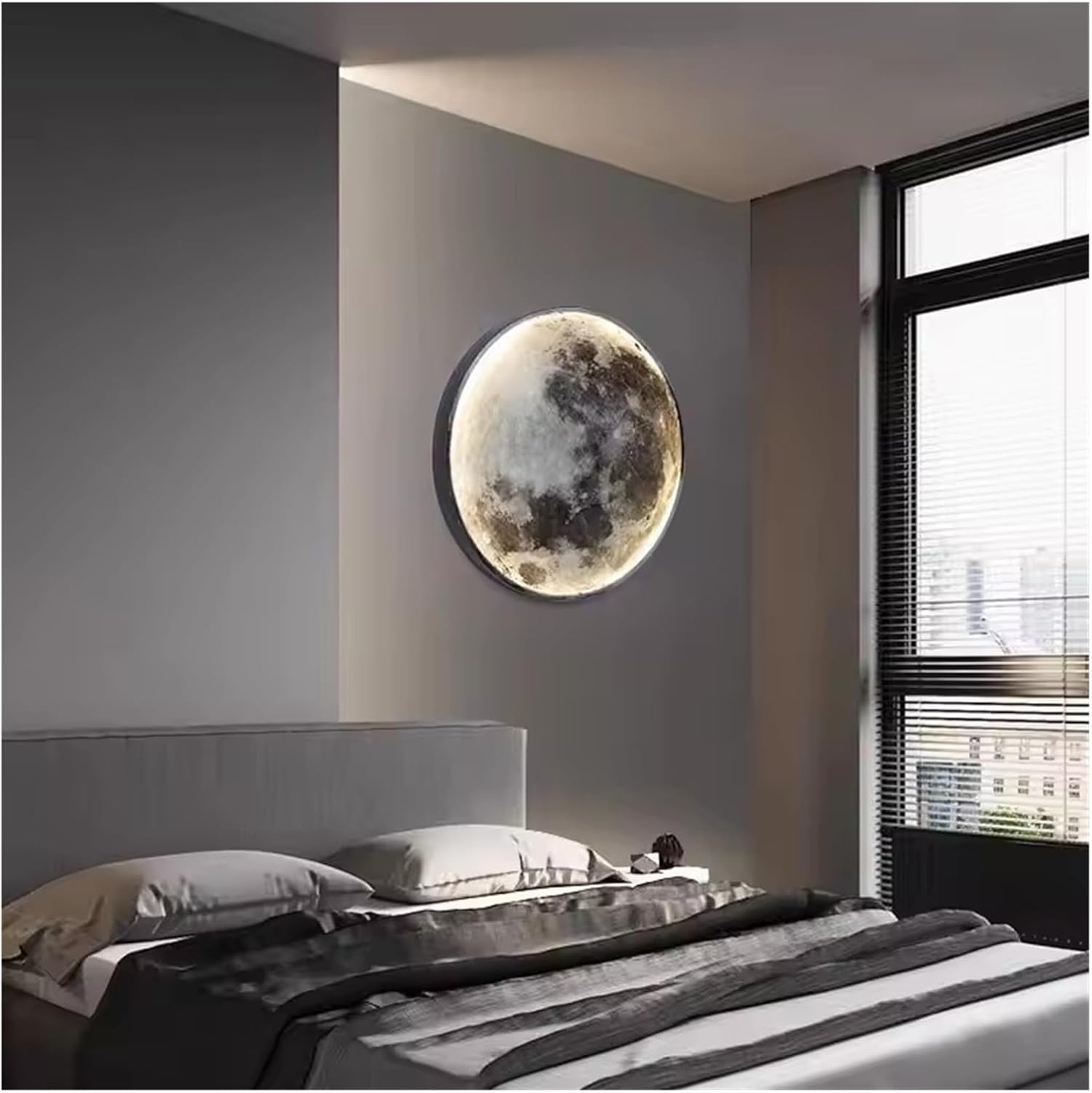 MOYEE Modern Light Luxury Mural Decoration, Living Room Background Wall Decoration, Lunar Wall Lamp, Bedroom Bedside Lamp,Wall Lamps for Bedroom/Black