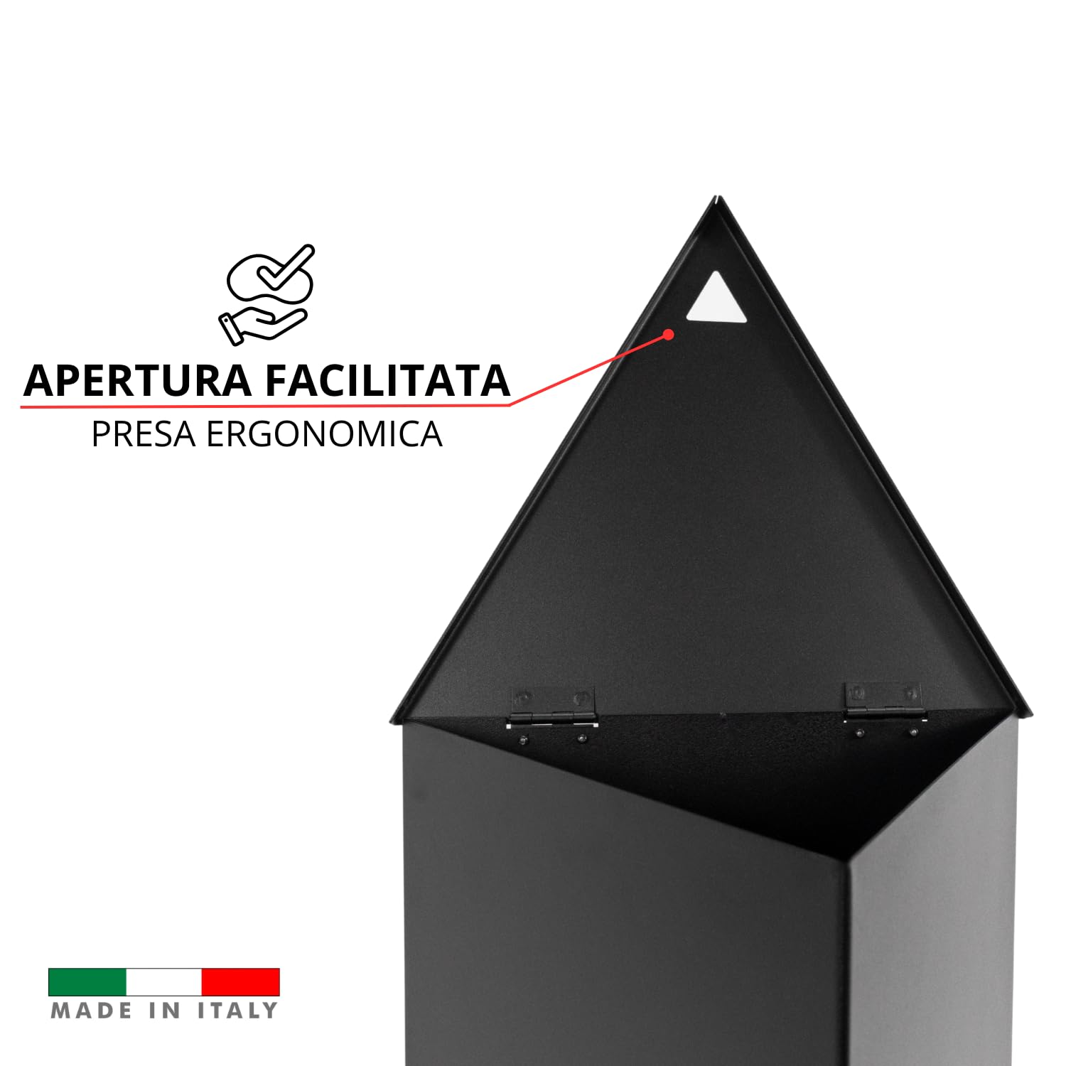 MOHOME Porta Pellet da Interno Made in Italy Contenitore Baule Triangolare Portapellet in Acciaio Nero 65 x 39 x 34 cm Capacità 30 Kg Ruote Girevoli Scatola Cesto per Stufa a Pellet Camino Già Montato