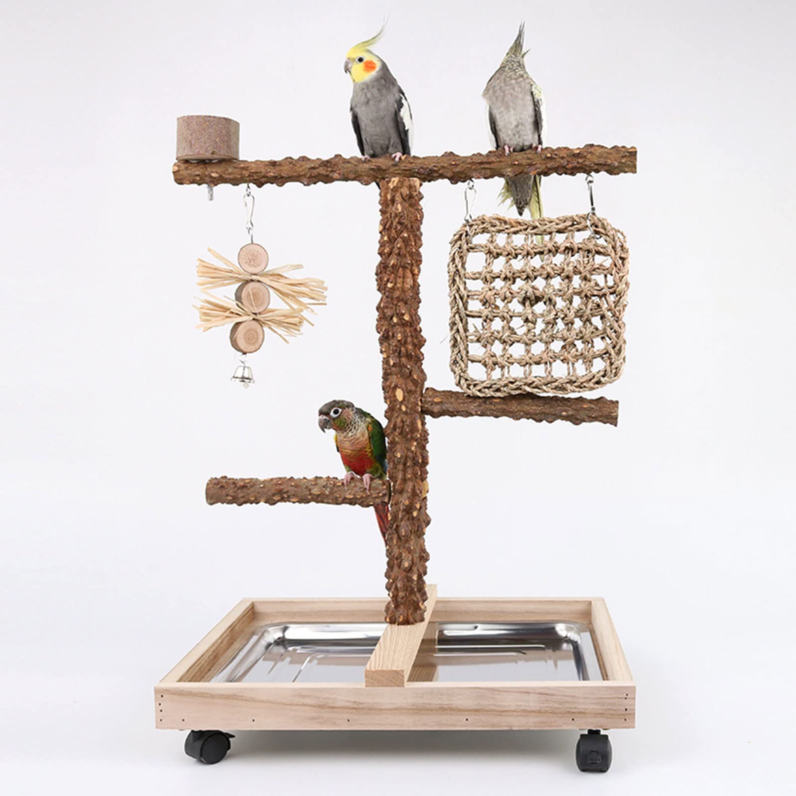 Vogelkäfigständer mit Rädern, Papageienständer, Vogelspielzeug, Papageienspielzeug, Vogelsitzstangenständer, Spielständer, Kletternetz, Spielständer für Käfig
