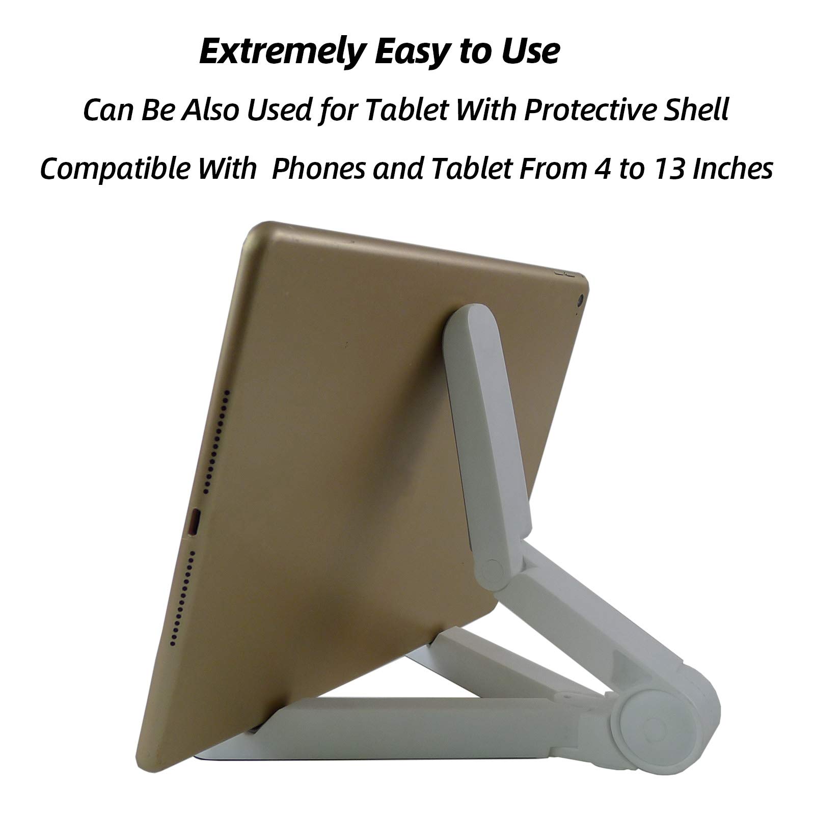 GRH - Supporto regolabile per tablet, portatile, pieghevole, universale, compatibile con telefoni, iPad, Mini, Galaxy Tab e altri tablet (4-13 pollici), colore: Bianco